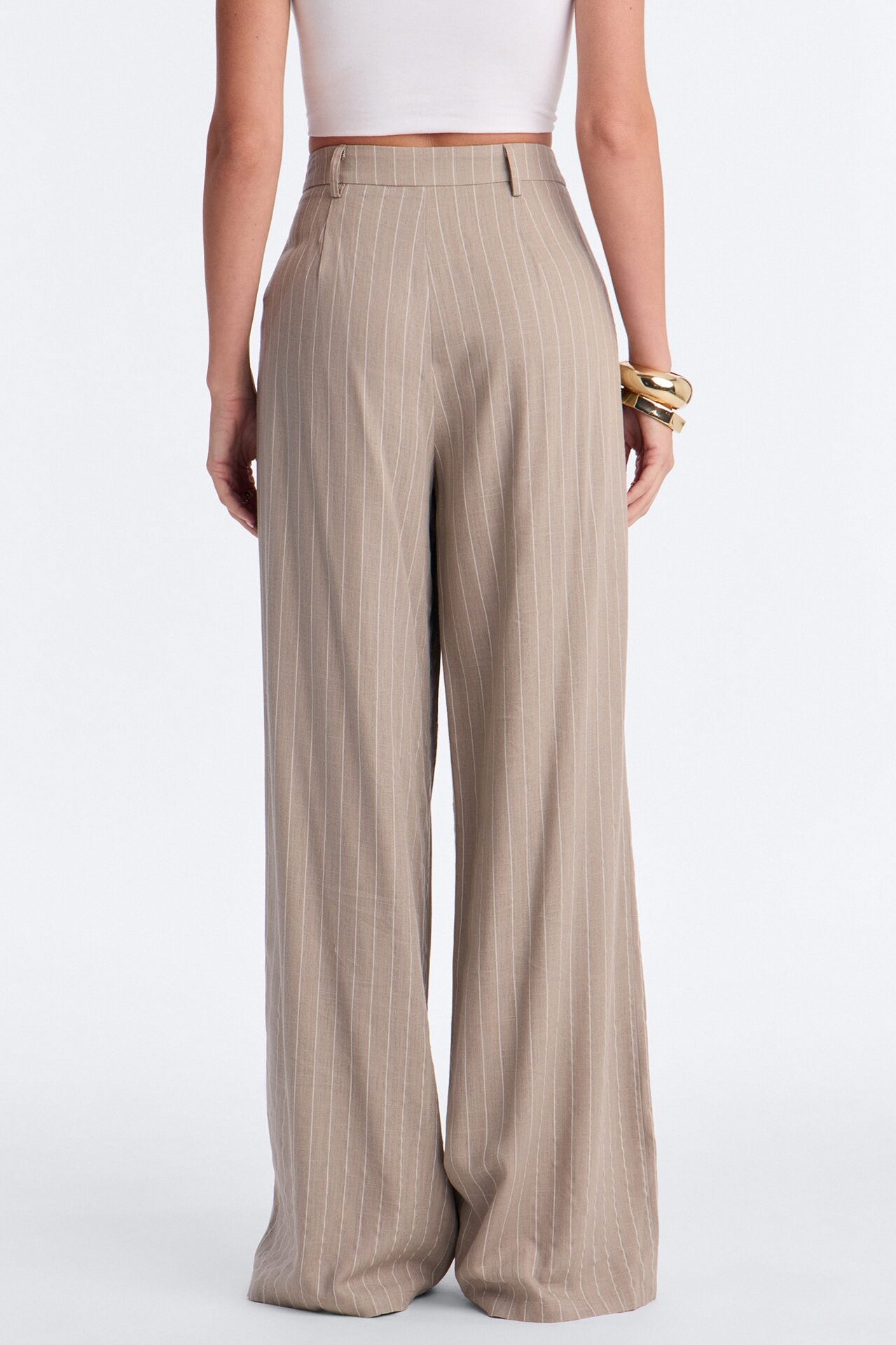 Brittany High Waisted Pleated Wide Leg Trouser - Stone