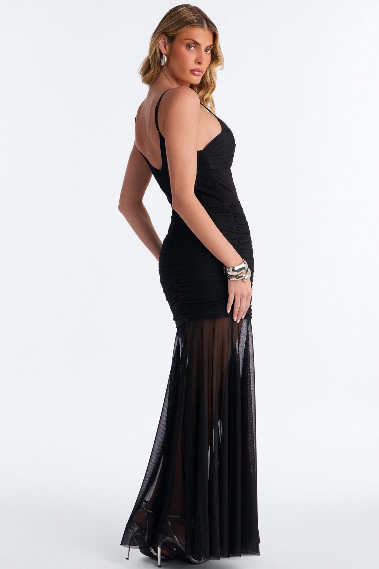 Lights Down Looks On Mesh Maxi Dress - Black