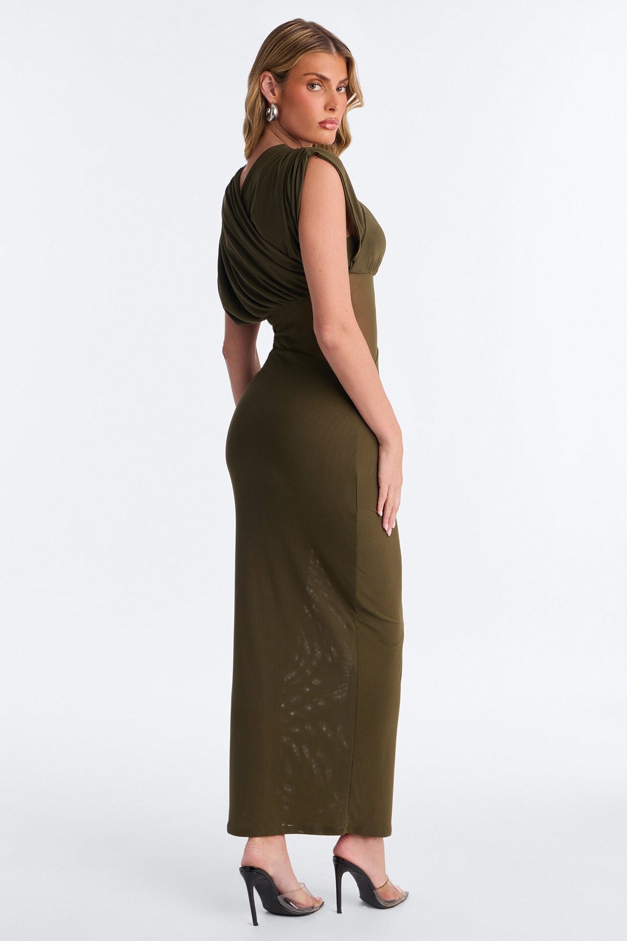 Naileah Draped Mesh Maxi Dress - Olive