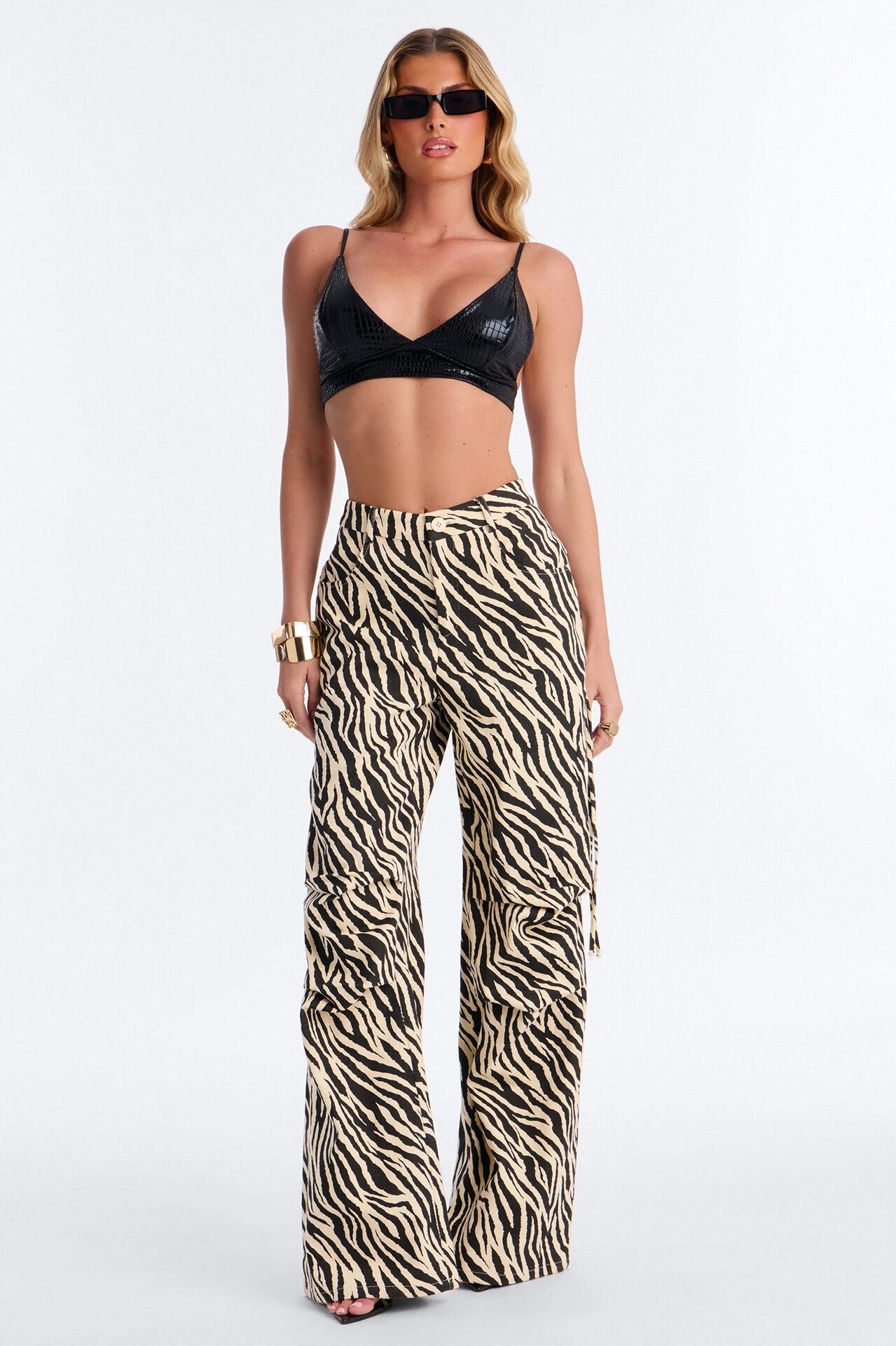 Bare Summer Animal V-Neck Bra Top - Black