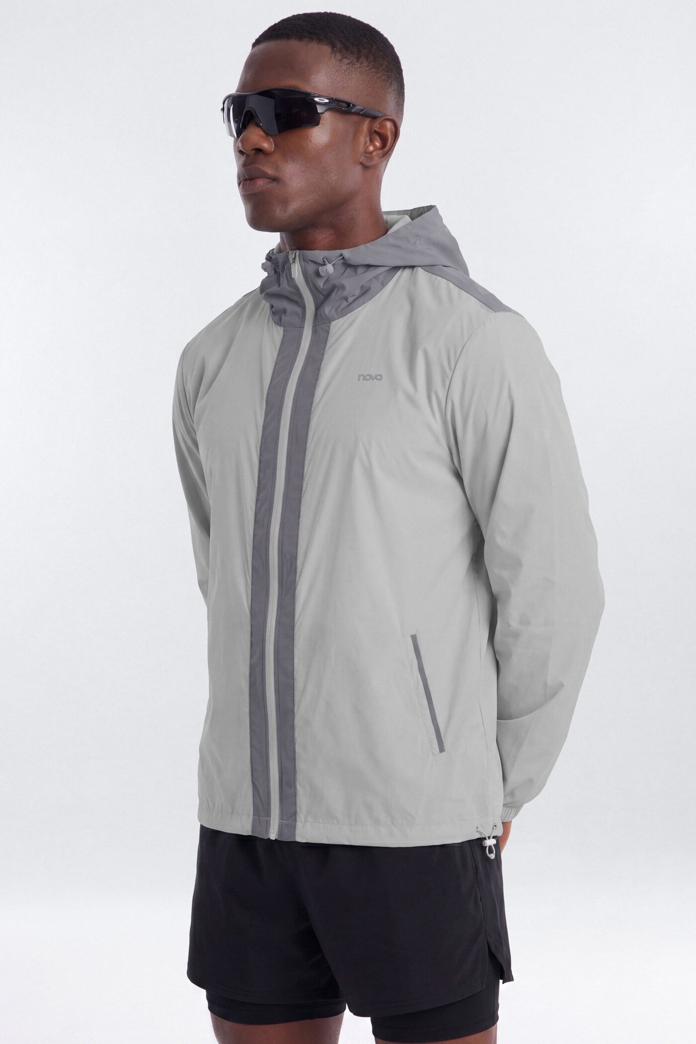 Reflective Lightweight Nylon Running Jacket - Grey/Silver
