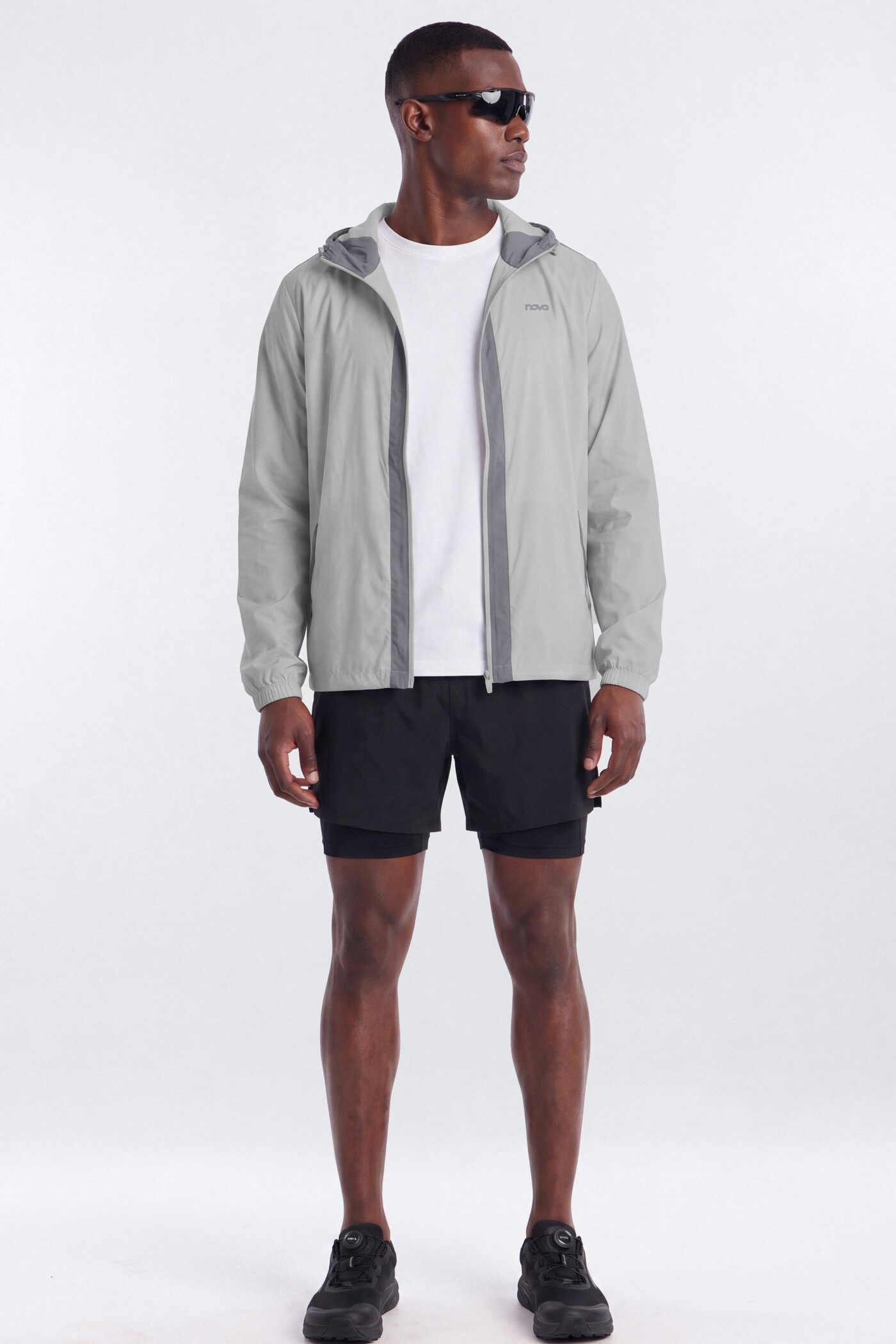 Reflective Lightweight Nylon Running Jacket - Grey/Silver