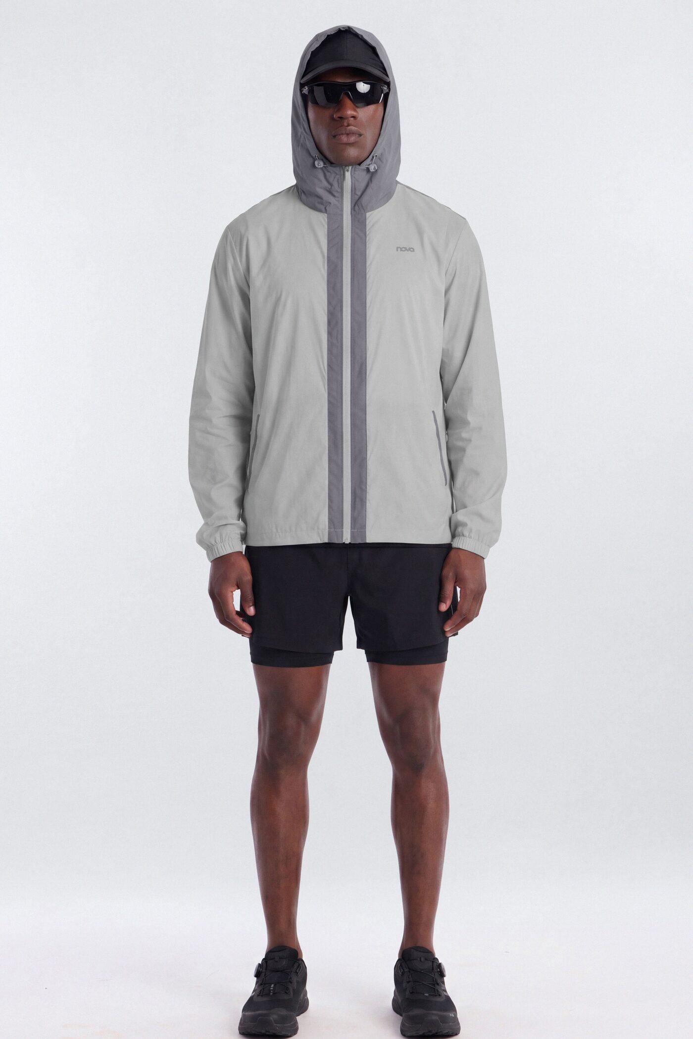 Reflective Lightweight Nylon Running Jacket - Grey/Silver