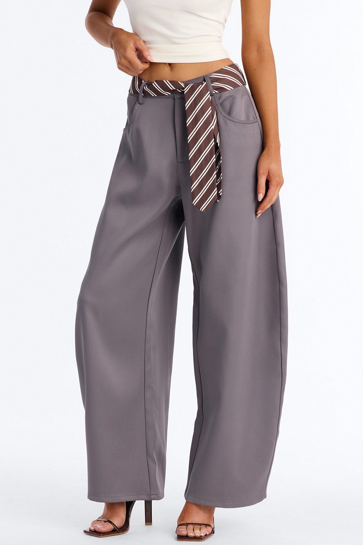 All Tied Up Barrel Leg Trouser - Charcoal