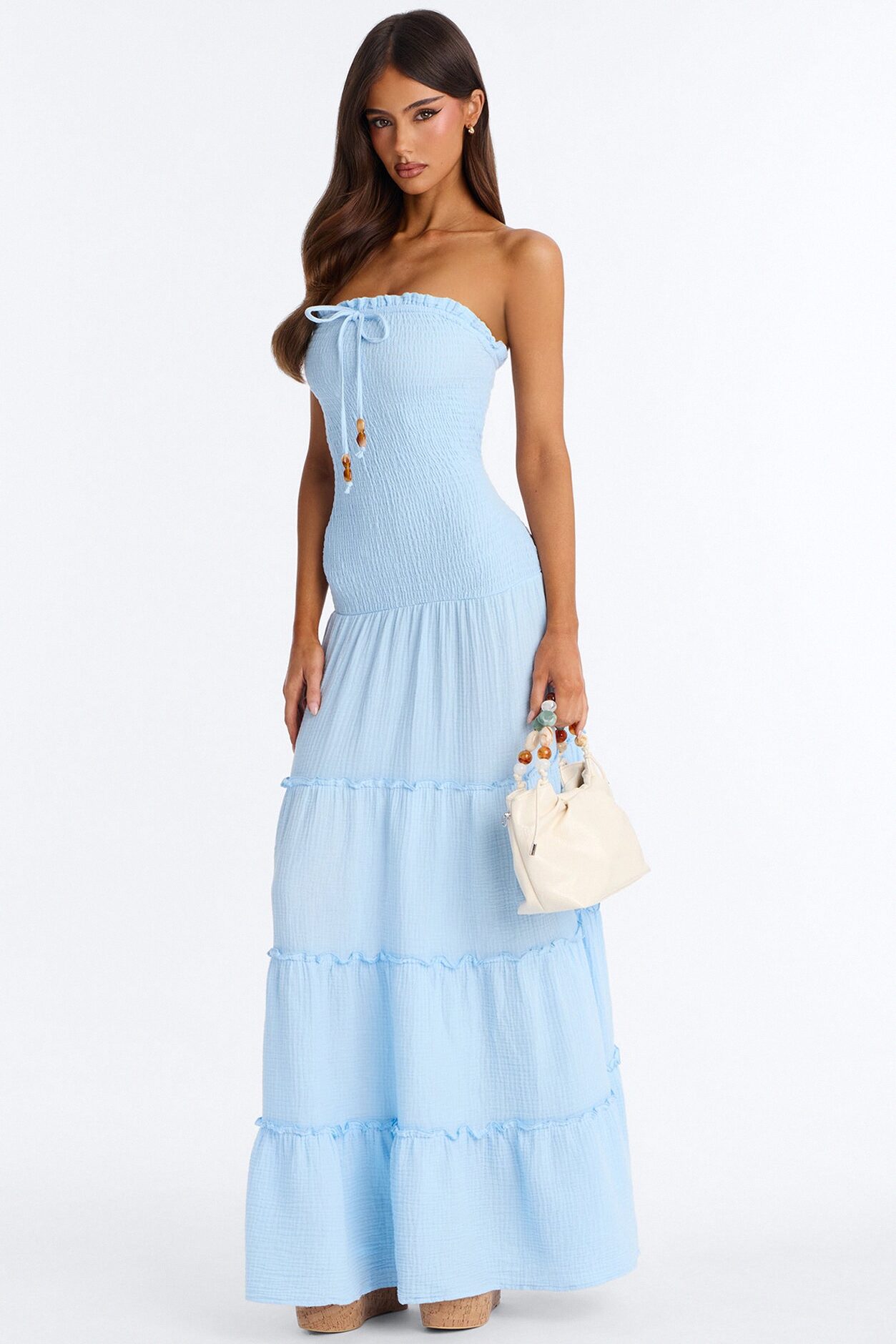 Kellie Smocked Drop Waist Maxi Dress - Light Blue