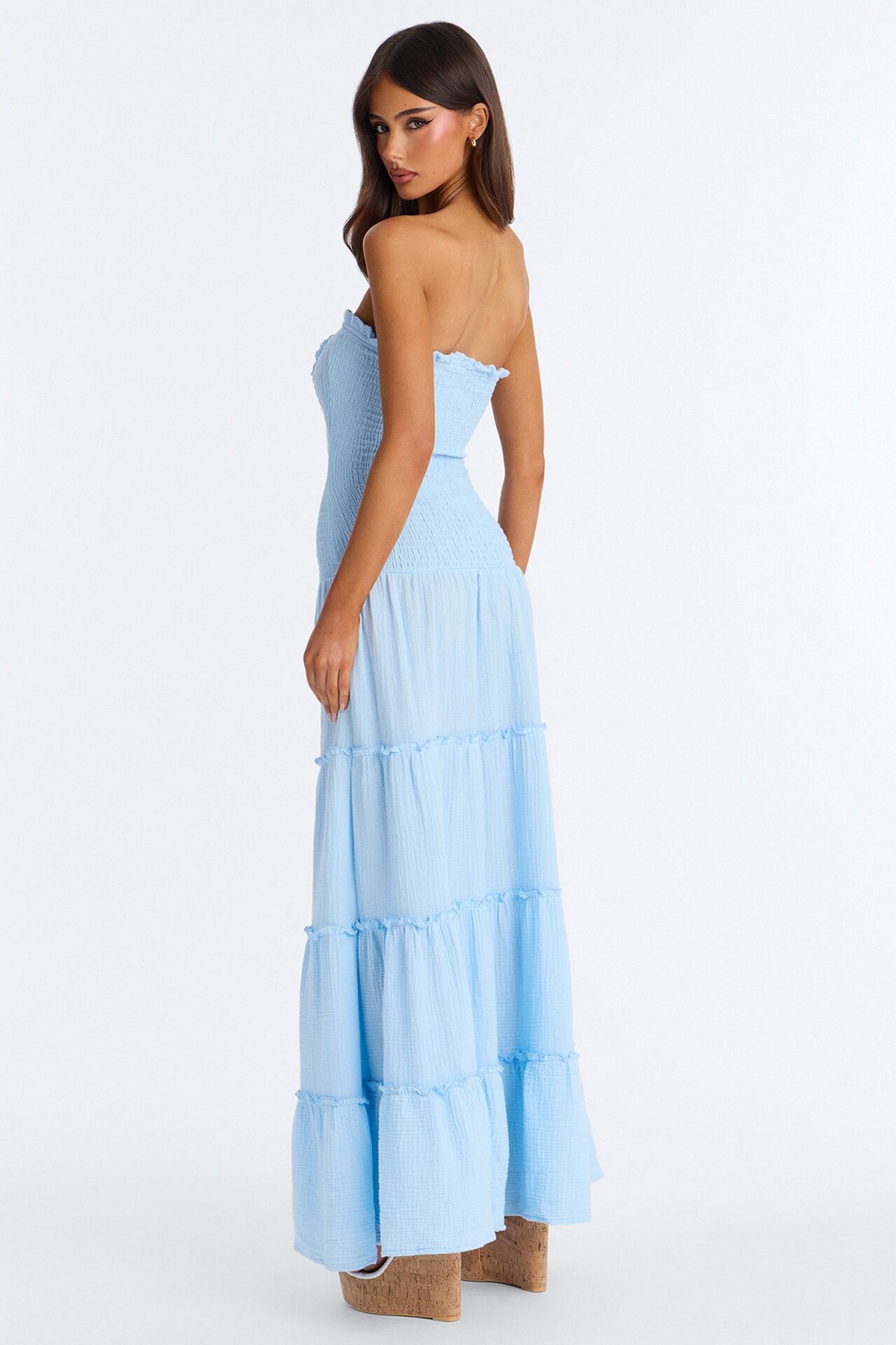 Kellie Smocked Drop Waist Maxi Dress - Light Blue