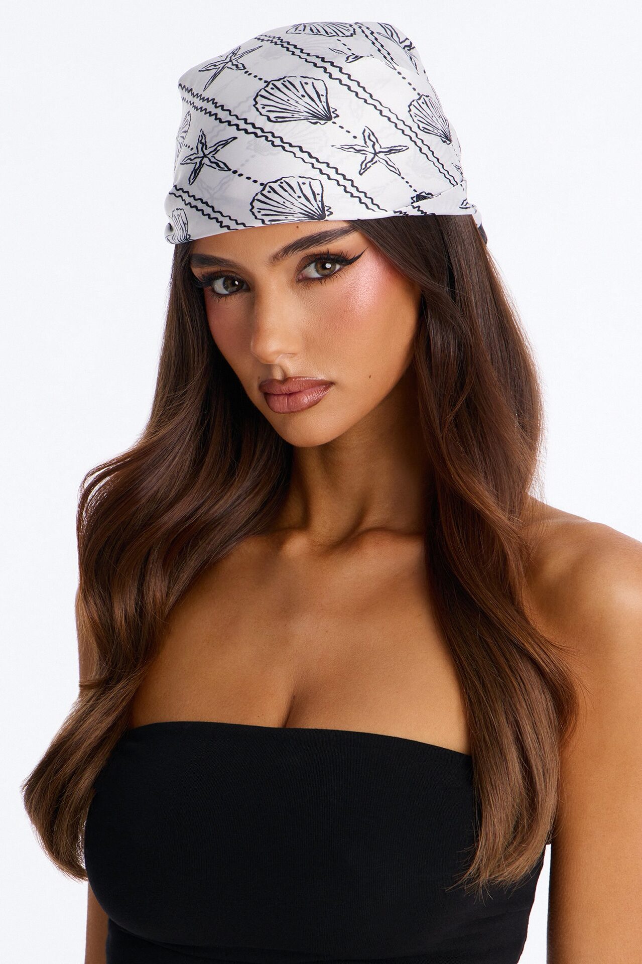 Tropical Novelty Satin Head Scarf - Black