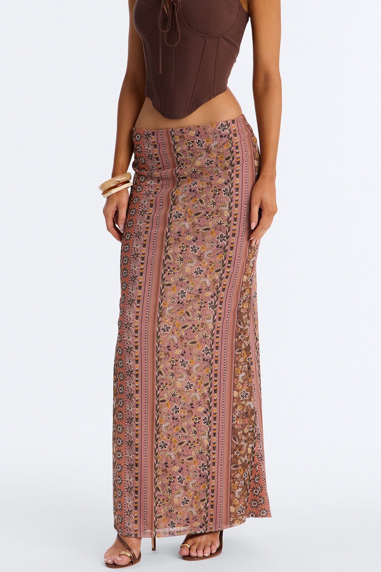 Adria Floral Mesh Maxi Skirt - Rust/combo