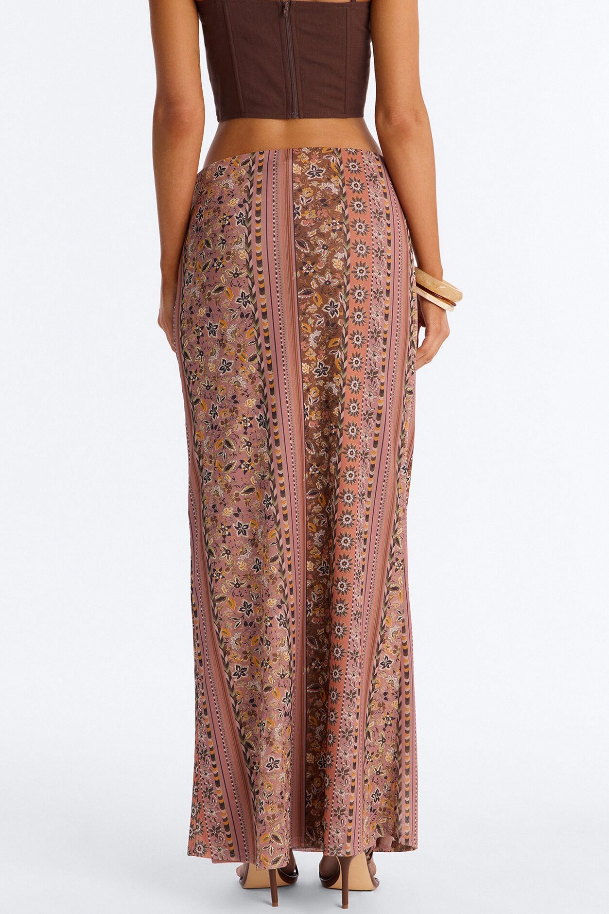 Adria Floral Mesh Maxi Skirt - Rust/combo