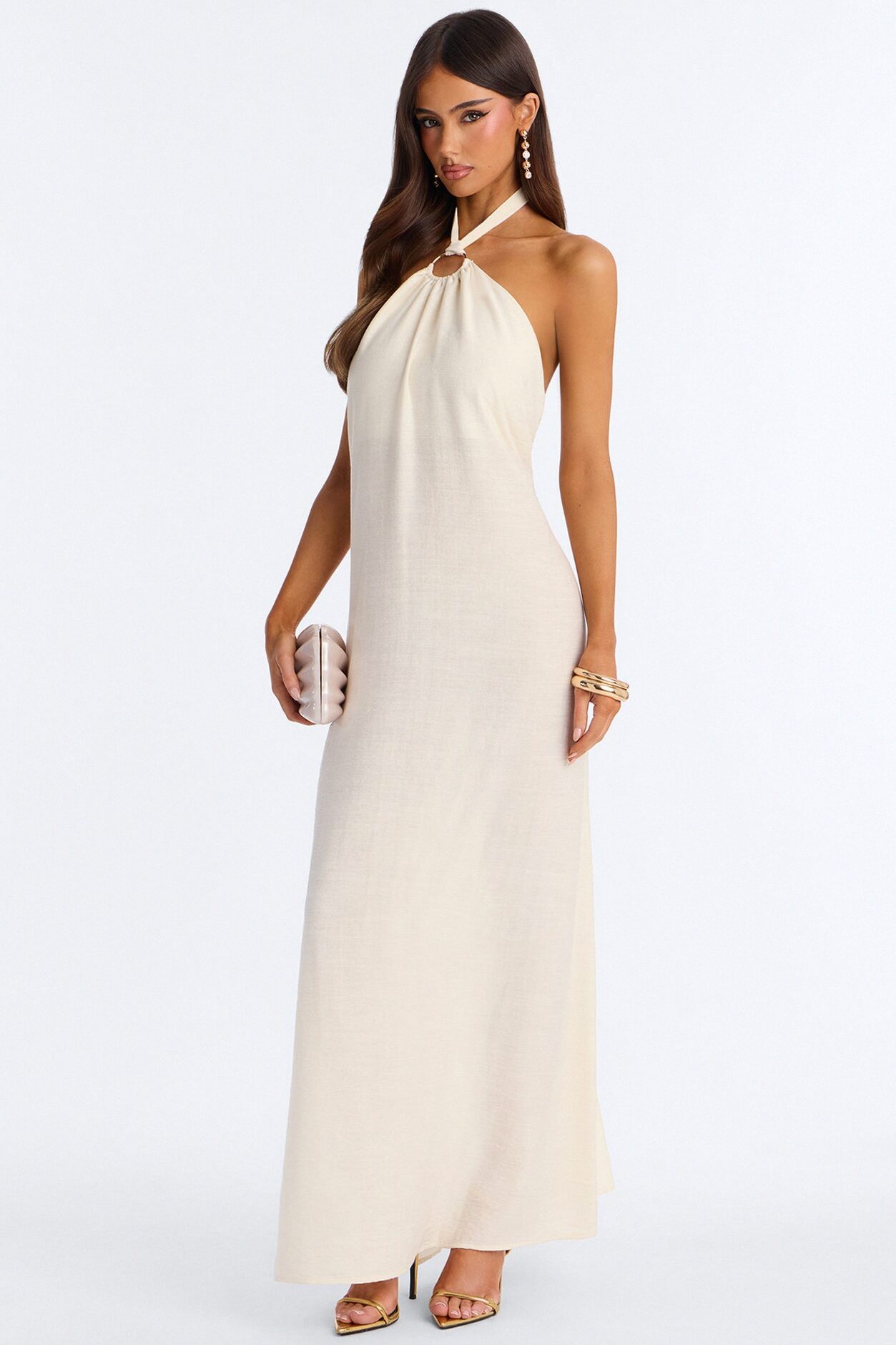 Casually Allure Linen Maxi Dress - Off White