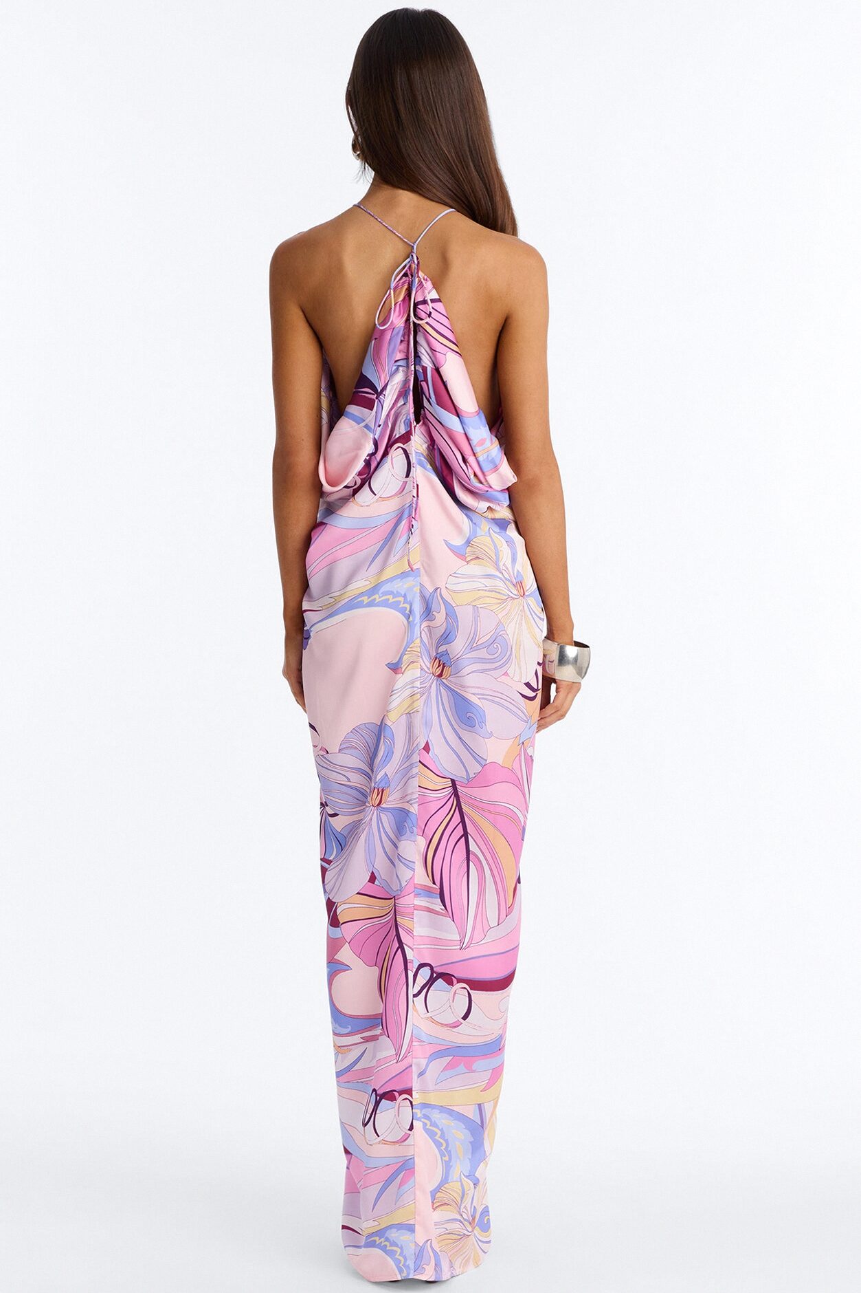 No Rush Draped Satin Maxi Dress - Purple/combo