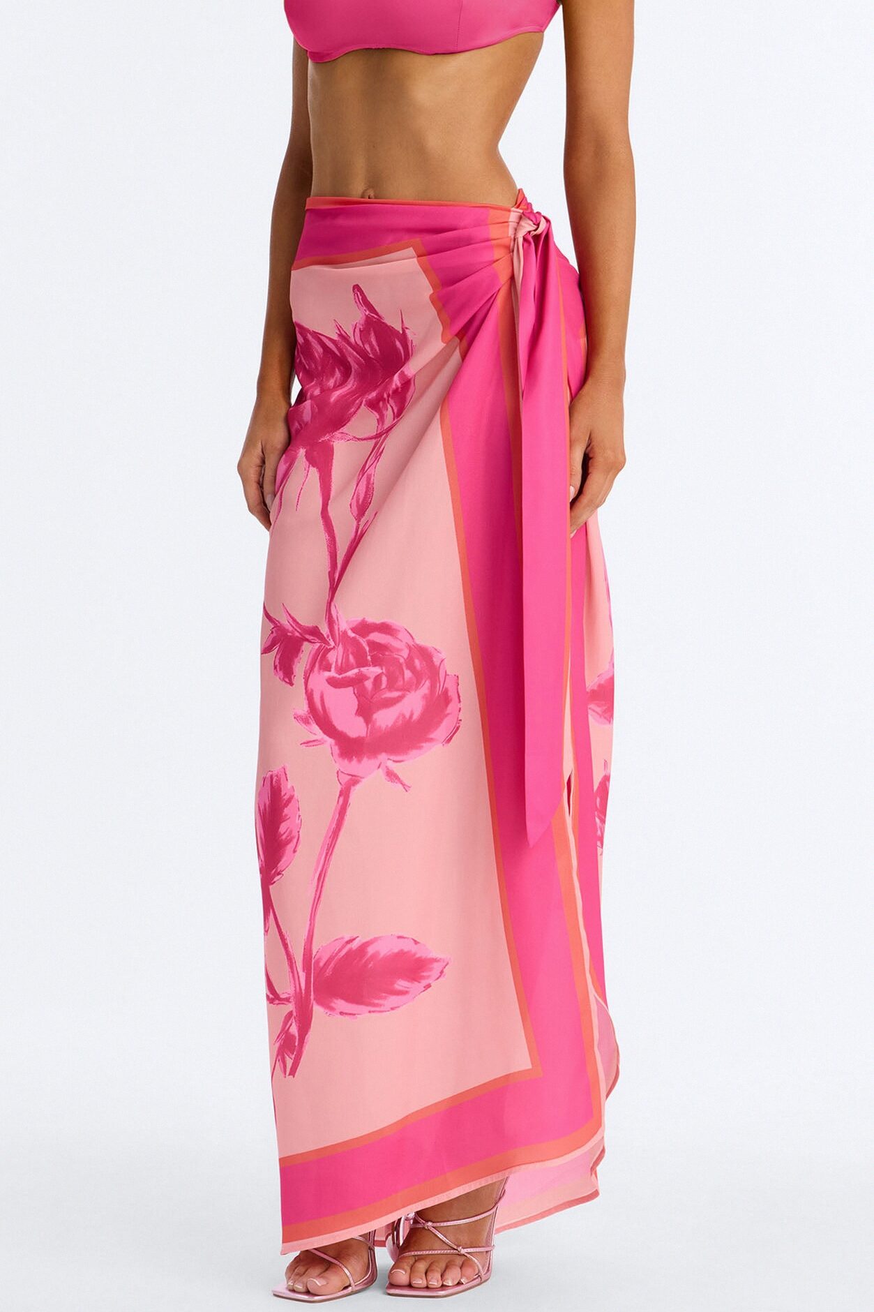Bahama Time Tie Waist Saraong Maxi Skirt - Pink/combo