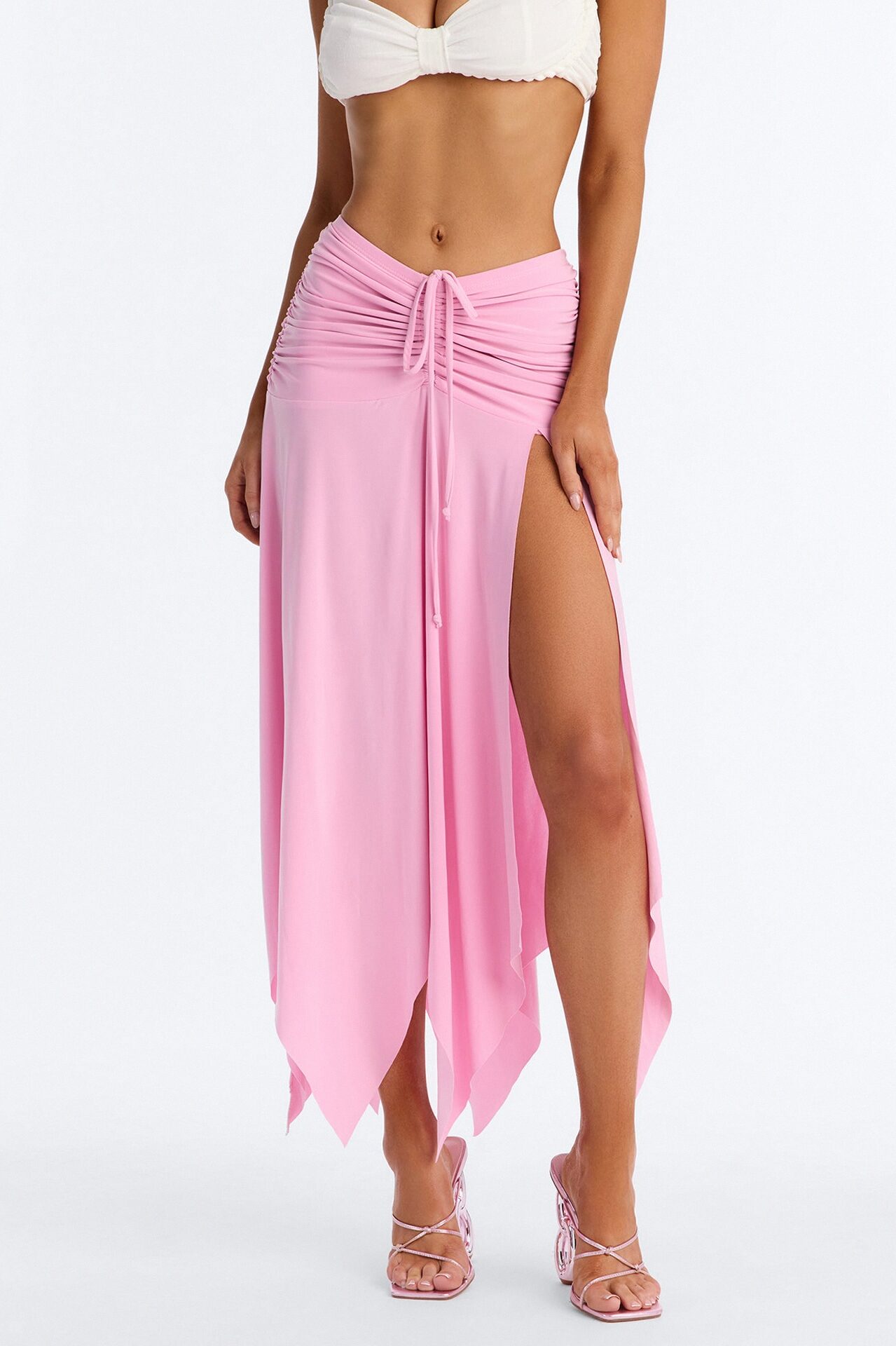 Miranda Low Rise Ruched Flowy Midi Skirt - Pink
