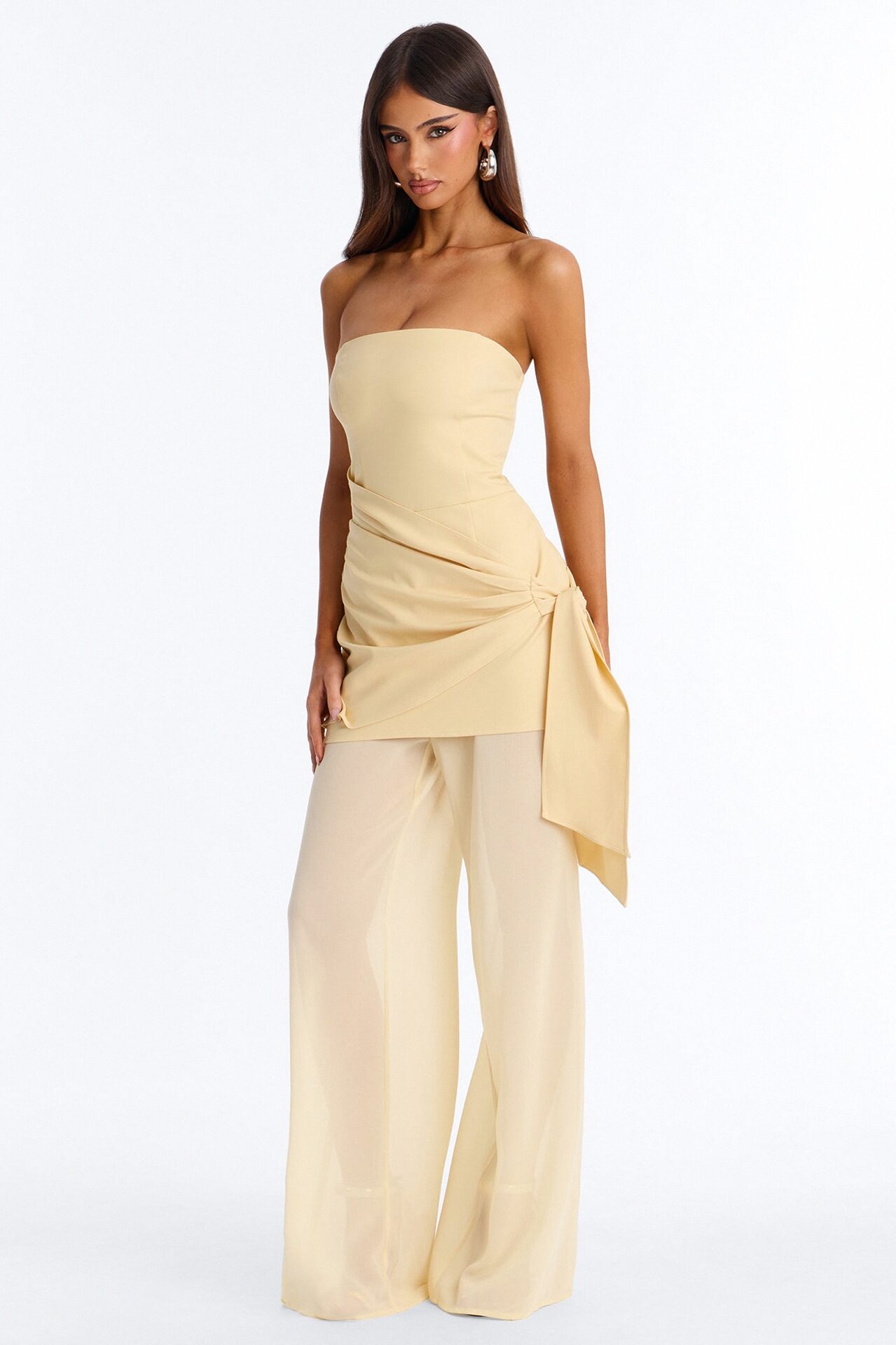 Willow Sheer Draped Jumpsuit - Yellow