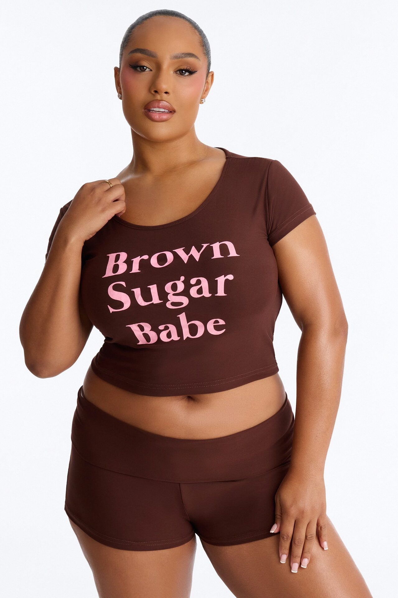 Brown Sugar Babe PJ Short Set - Dark Brown