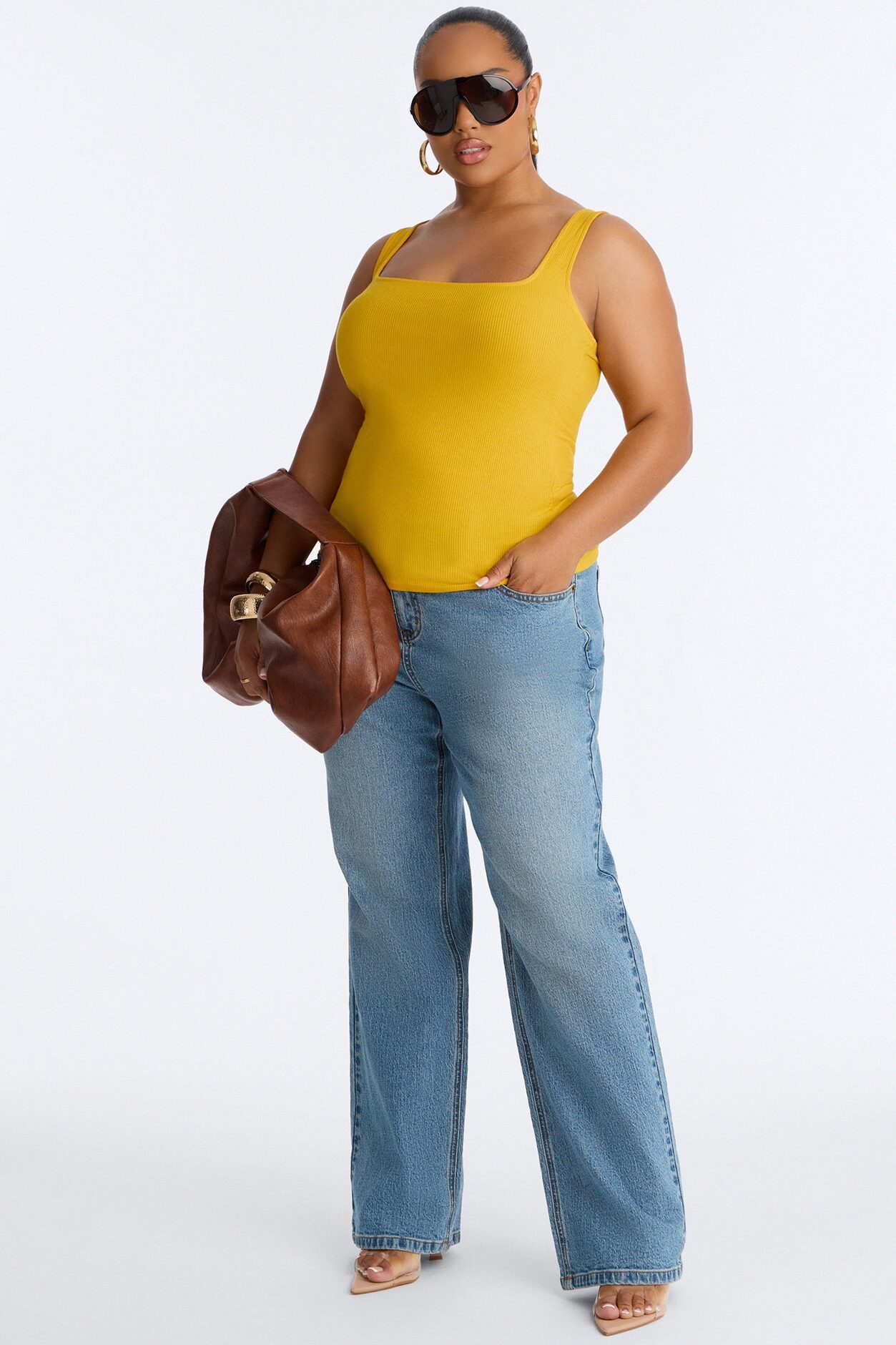 Madison Basic Square Neck Tank Top - Orange