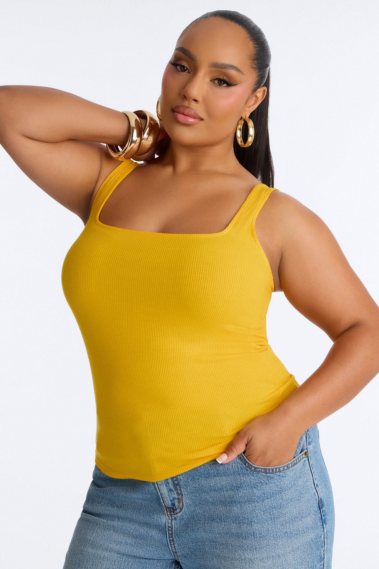 Madison Basic Square Neck Tank Top - Orange