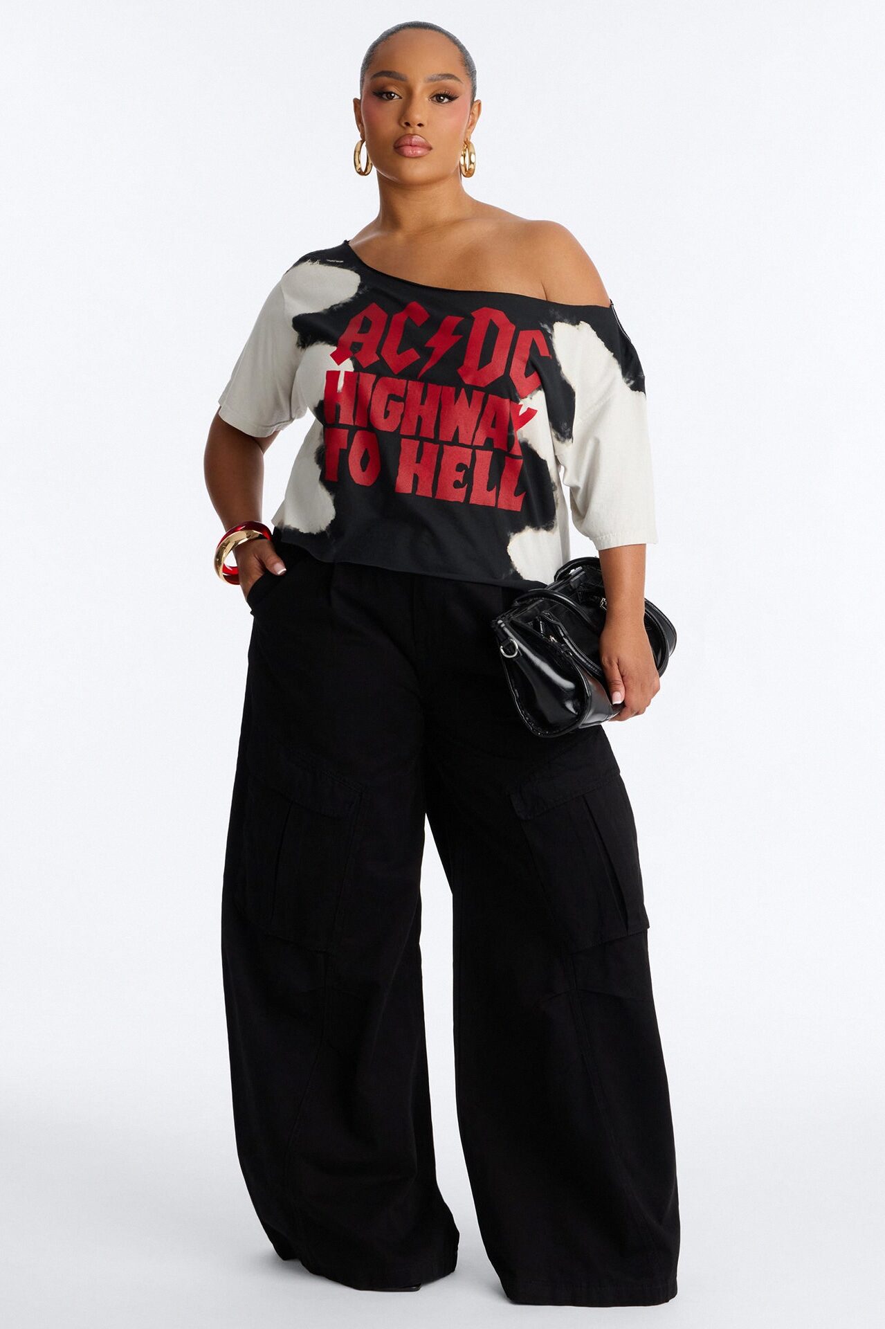 ACDC Bleached Off Shoulder Top - Black/combo