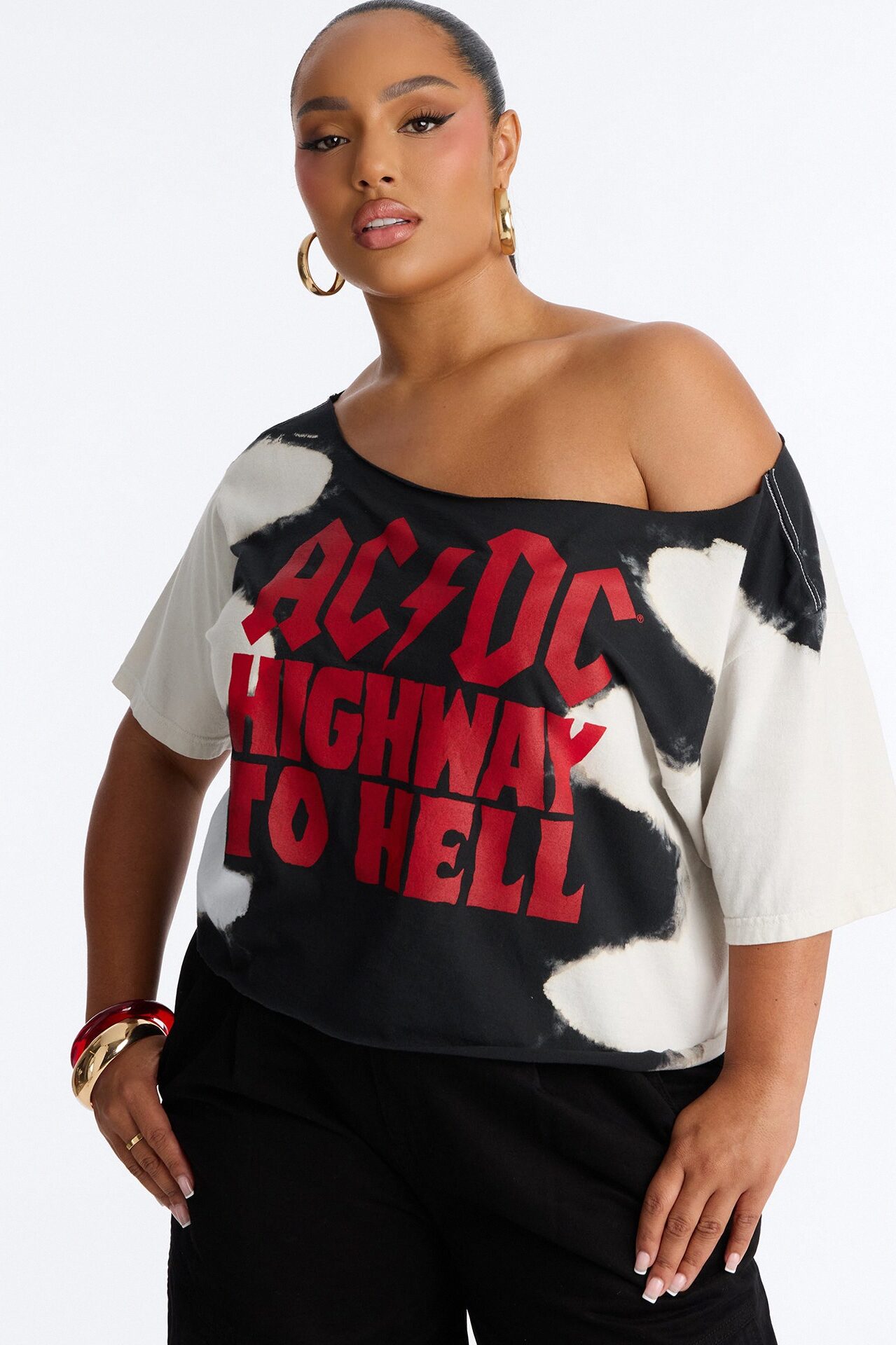 ACDC Bleached Off Shoulder Top - Black/combo