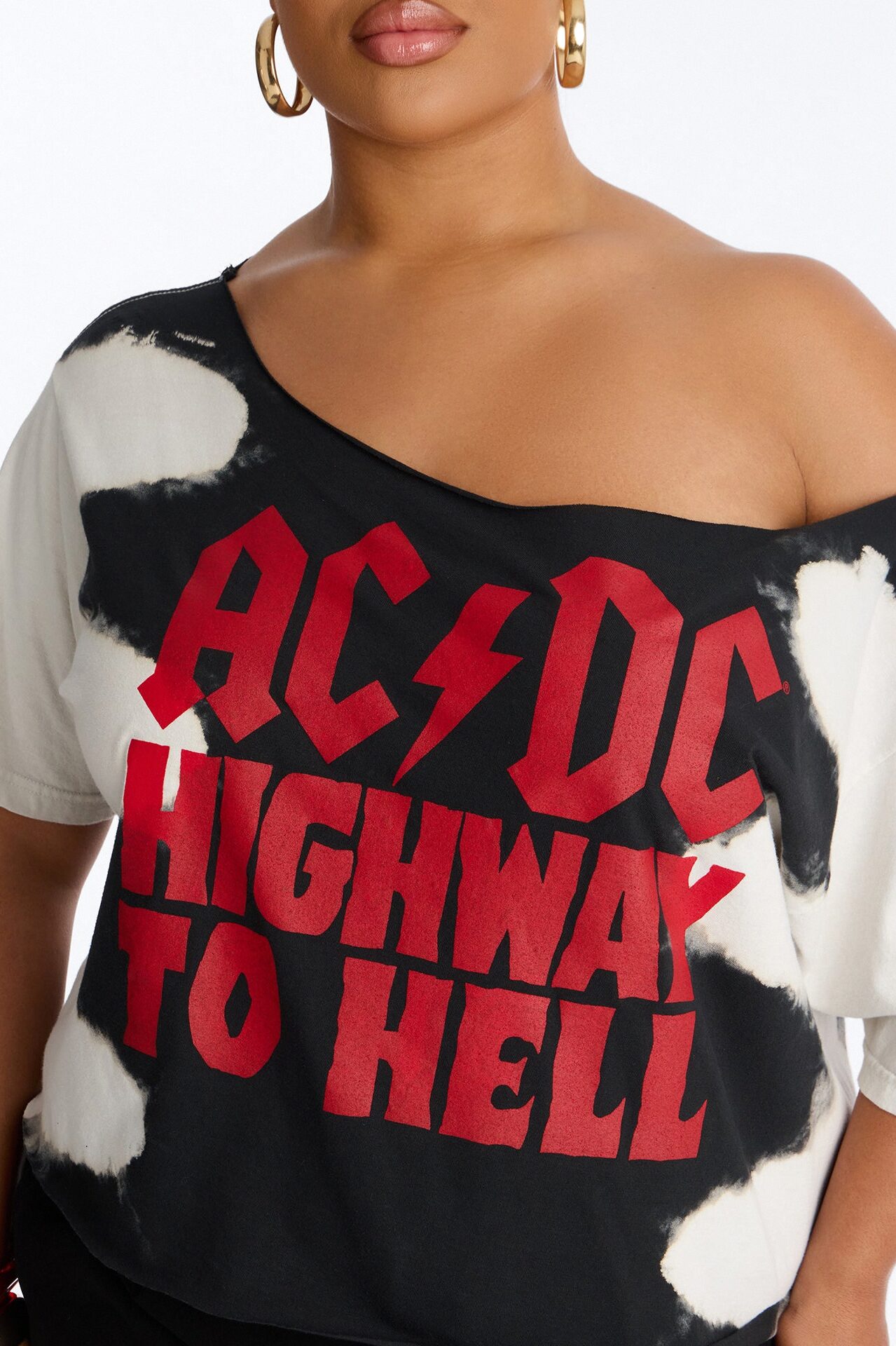ACDC Bleached Off Shoulder Top - Black/combo
