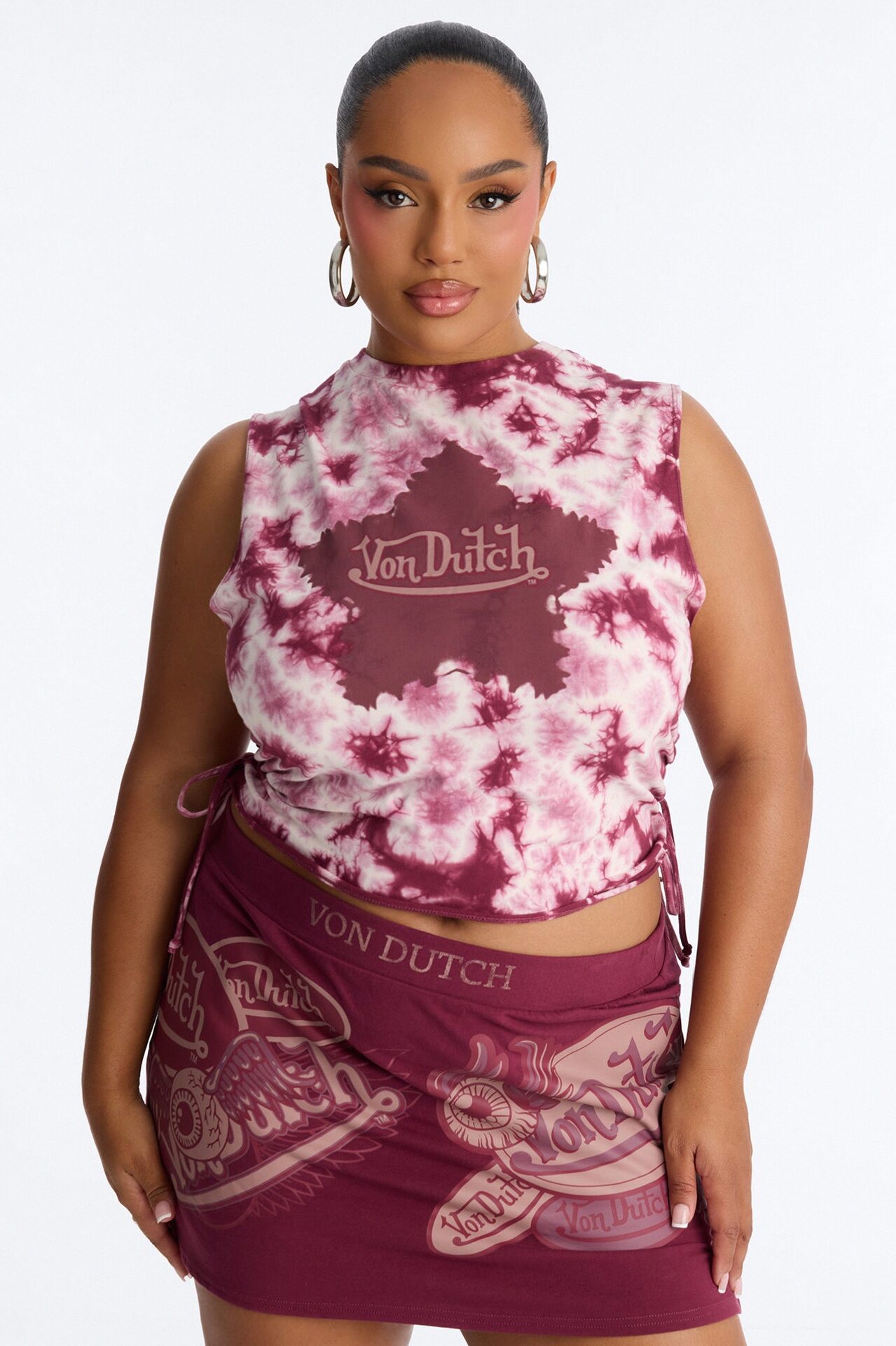 Von Dutch Washed Star Side Grommet Tank - Burgundy