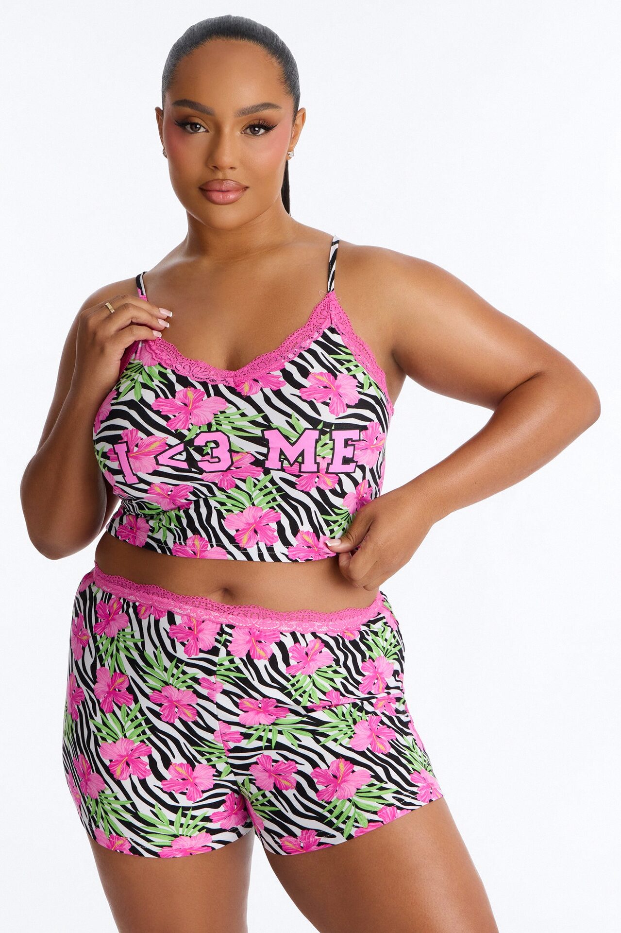 Love Me PJ Short Set - Hot Pink/combo