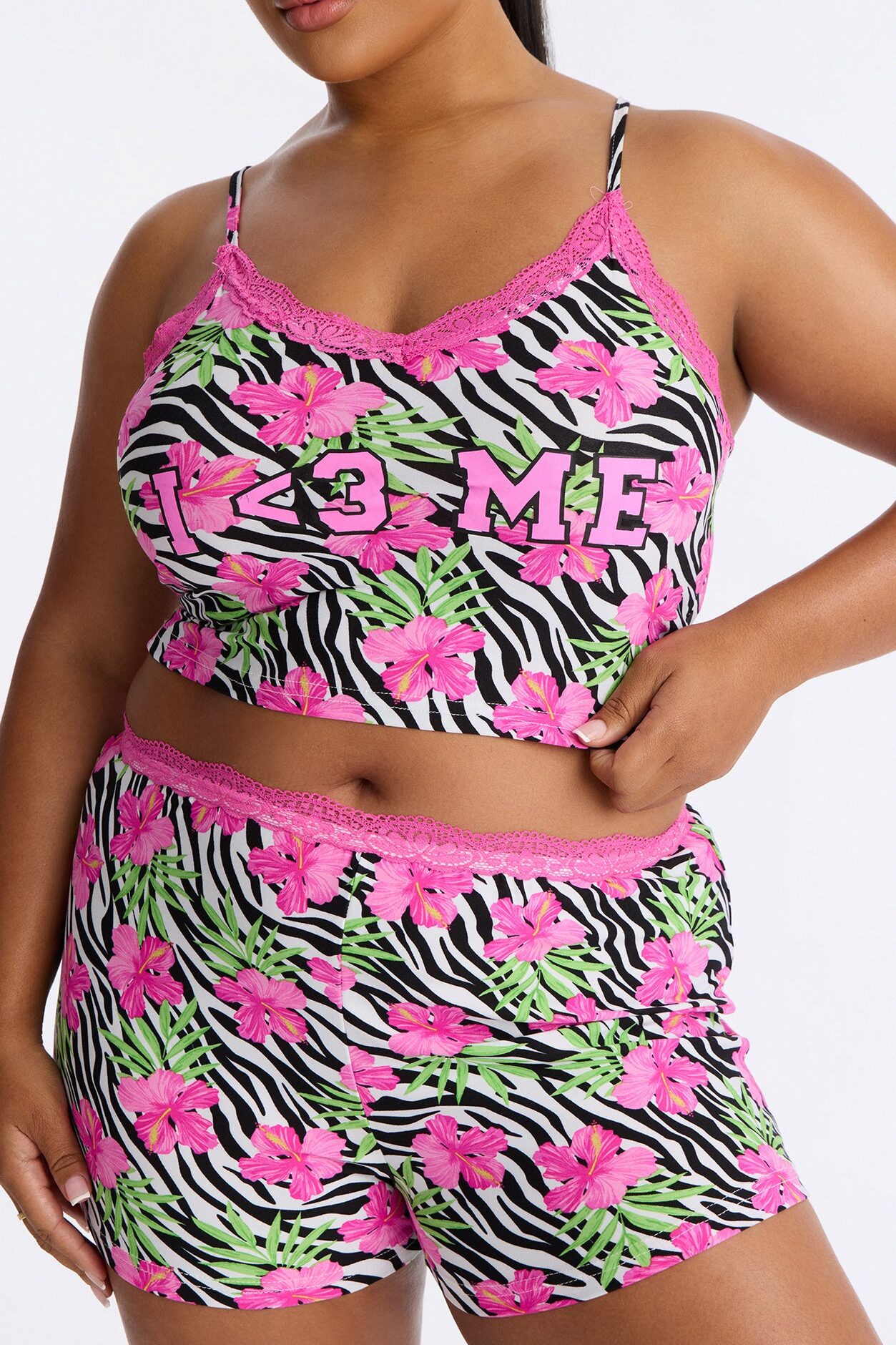 Love Me PJ Short Set - Hot Pink/combo
