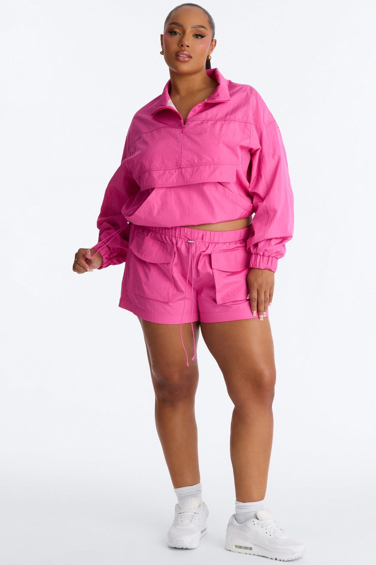 Connie High Neck Quarter Zip Windbreaker Jacket - Pink