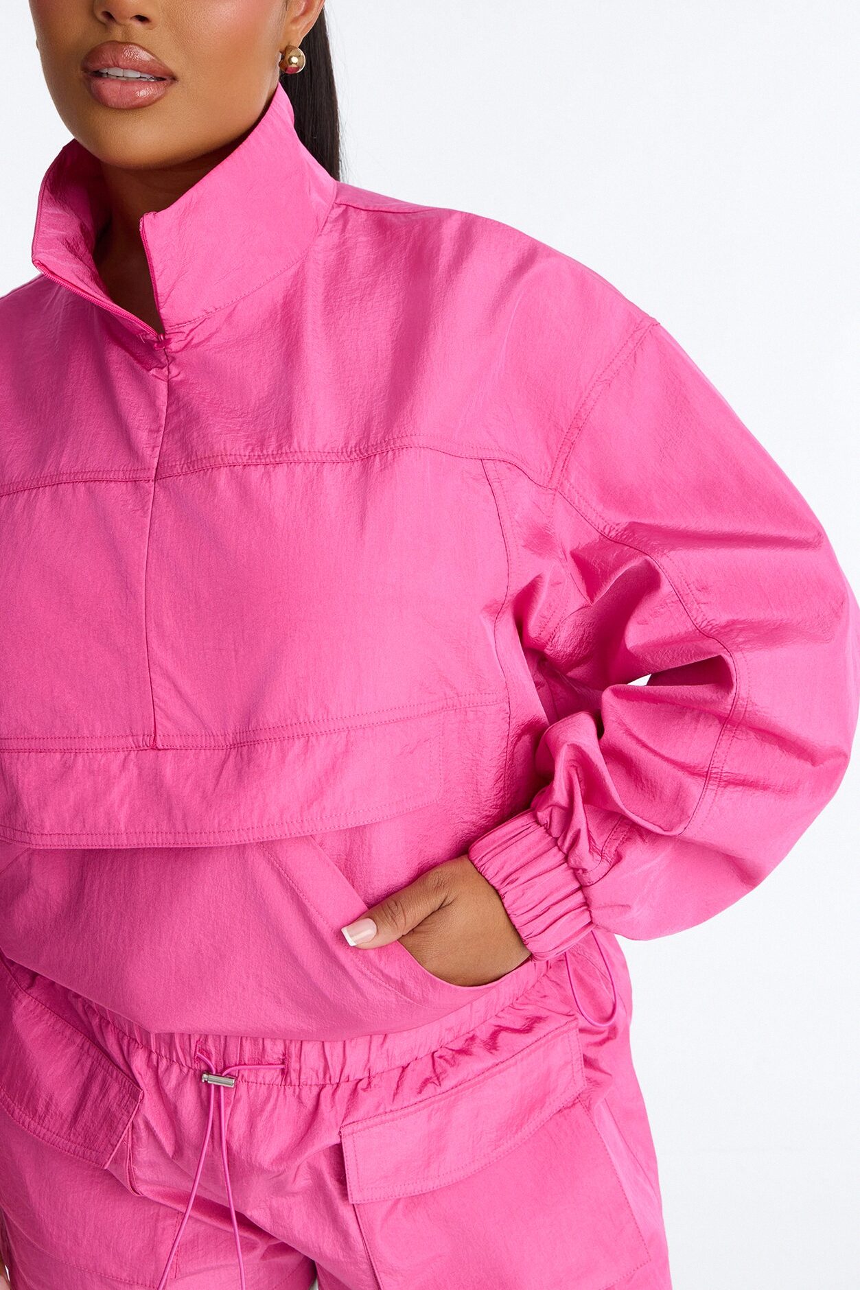 Connie High Neck Quarter Zip Windbreaker Jacket - Pink