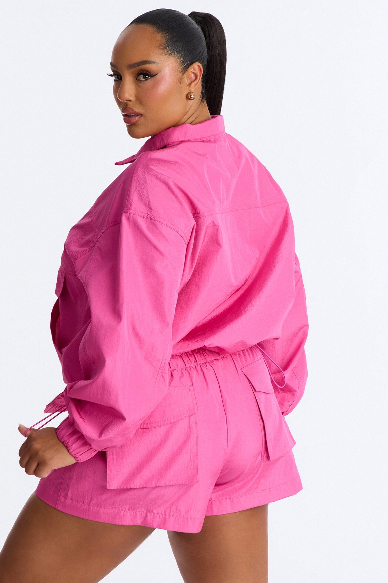 Connie High Neck Quarter Zip Windbreaker Jacket - Pink