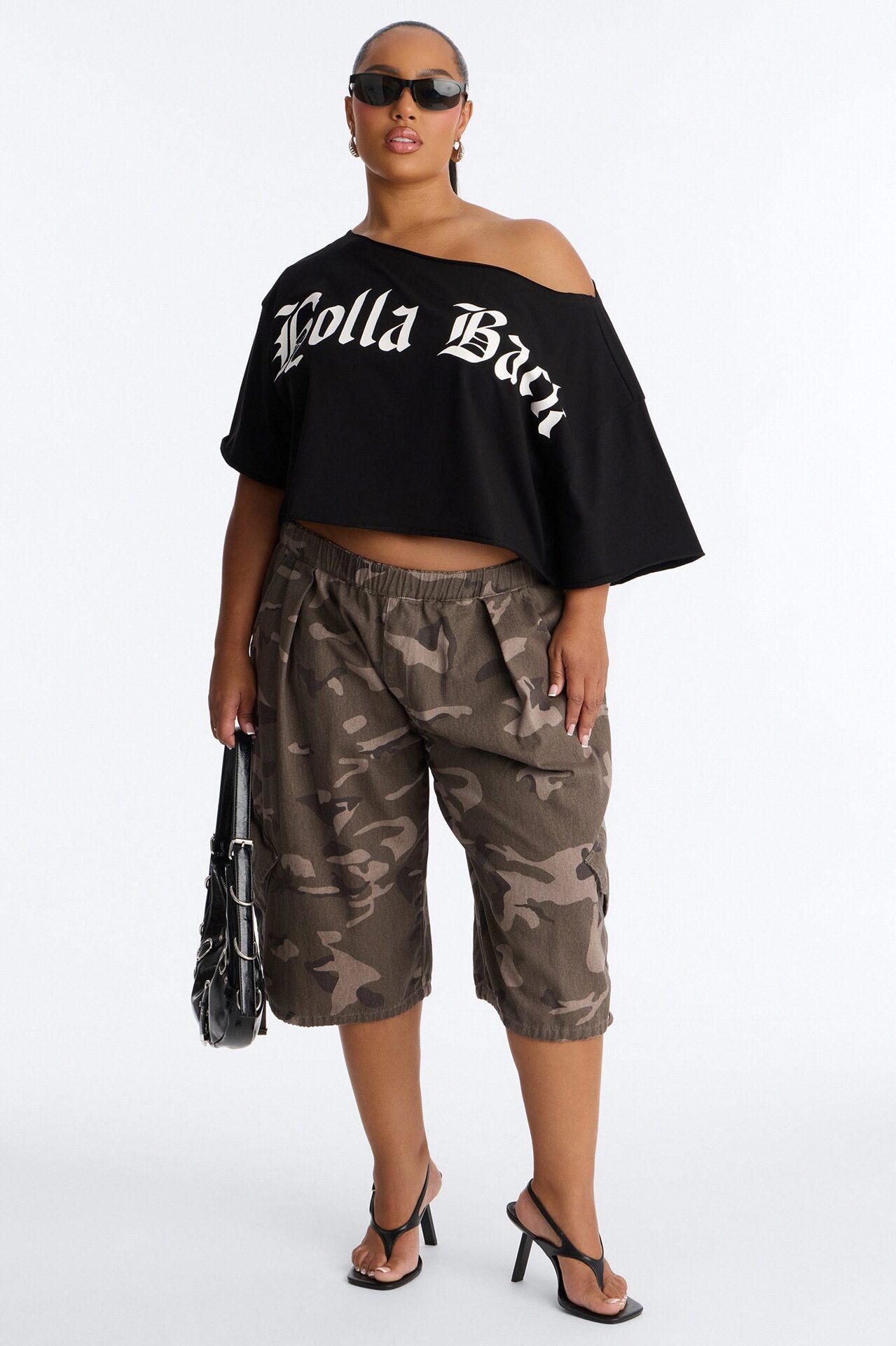 Holla Back Off Shoulder Crop Top - Black