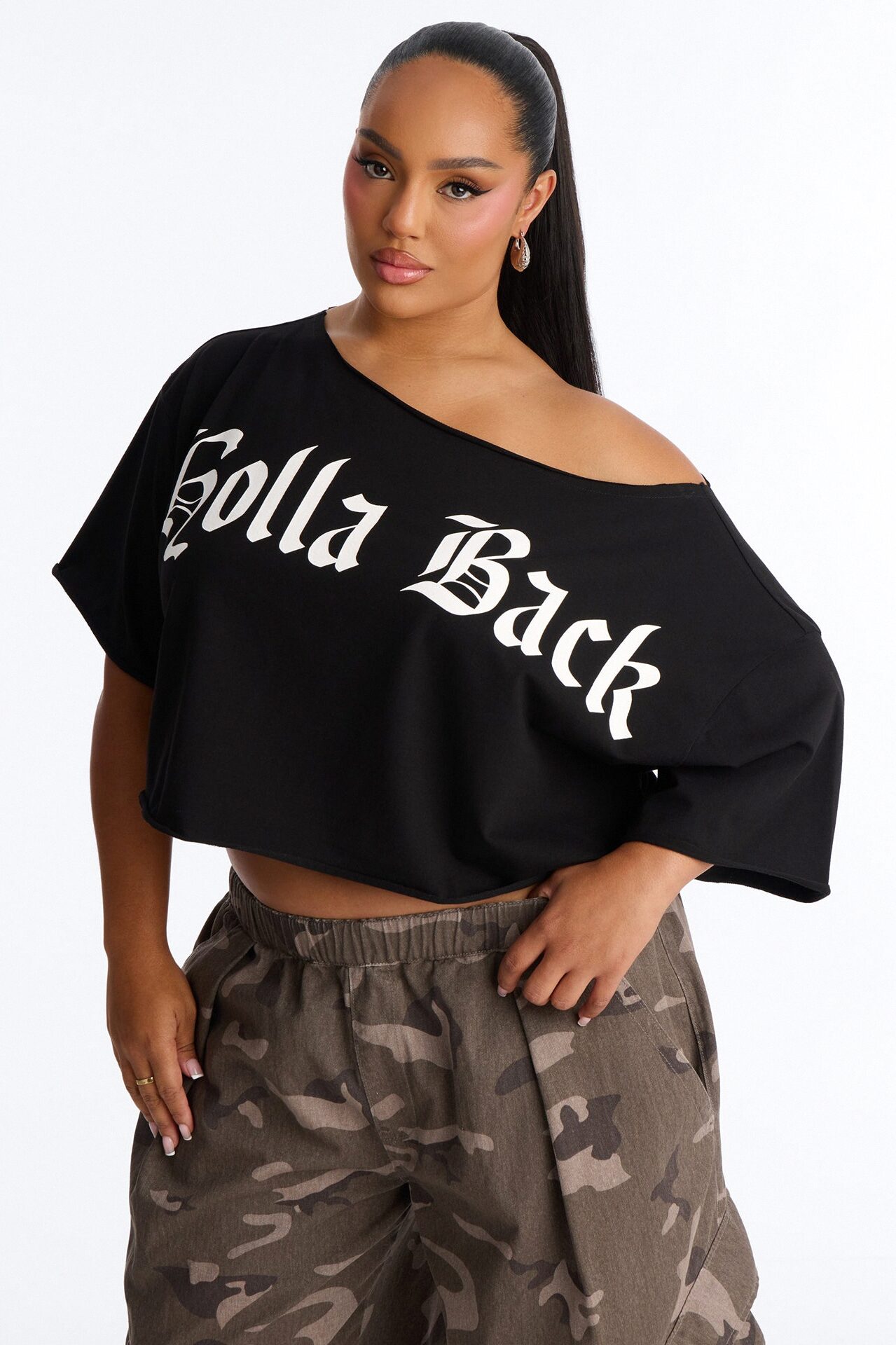 Holla Back Off Shoulder Crop Top - Black