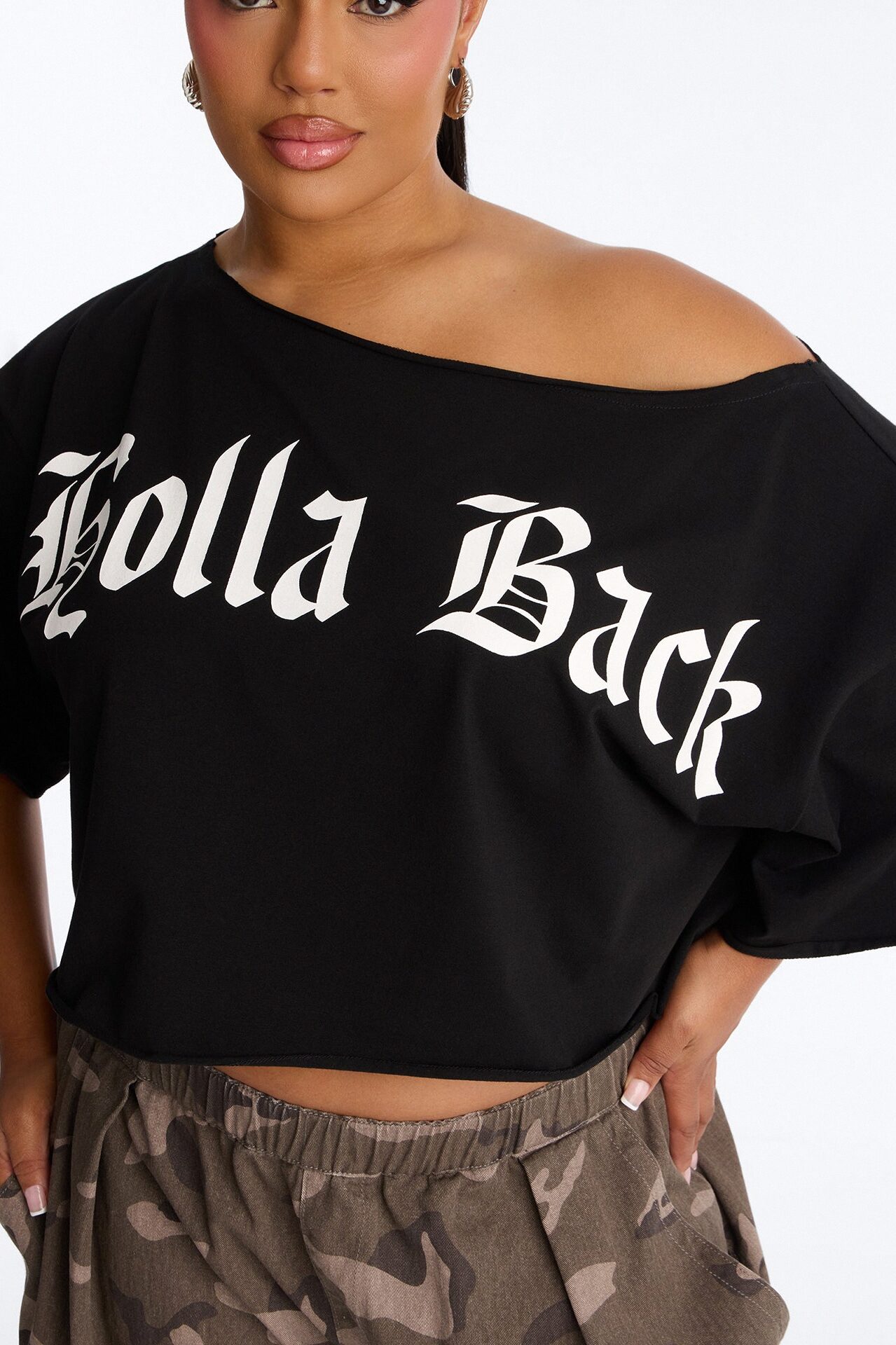 Holla Back Off Shoulder Crop Top - Black