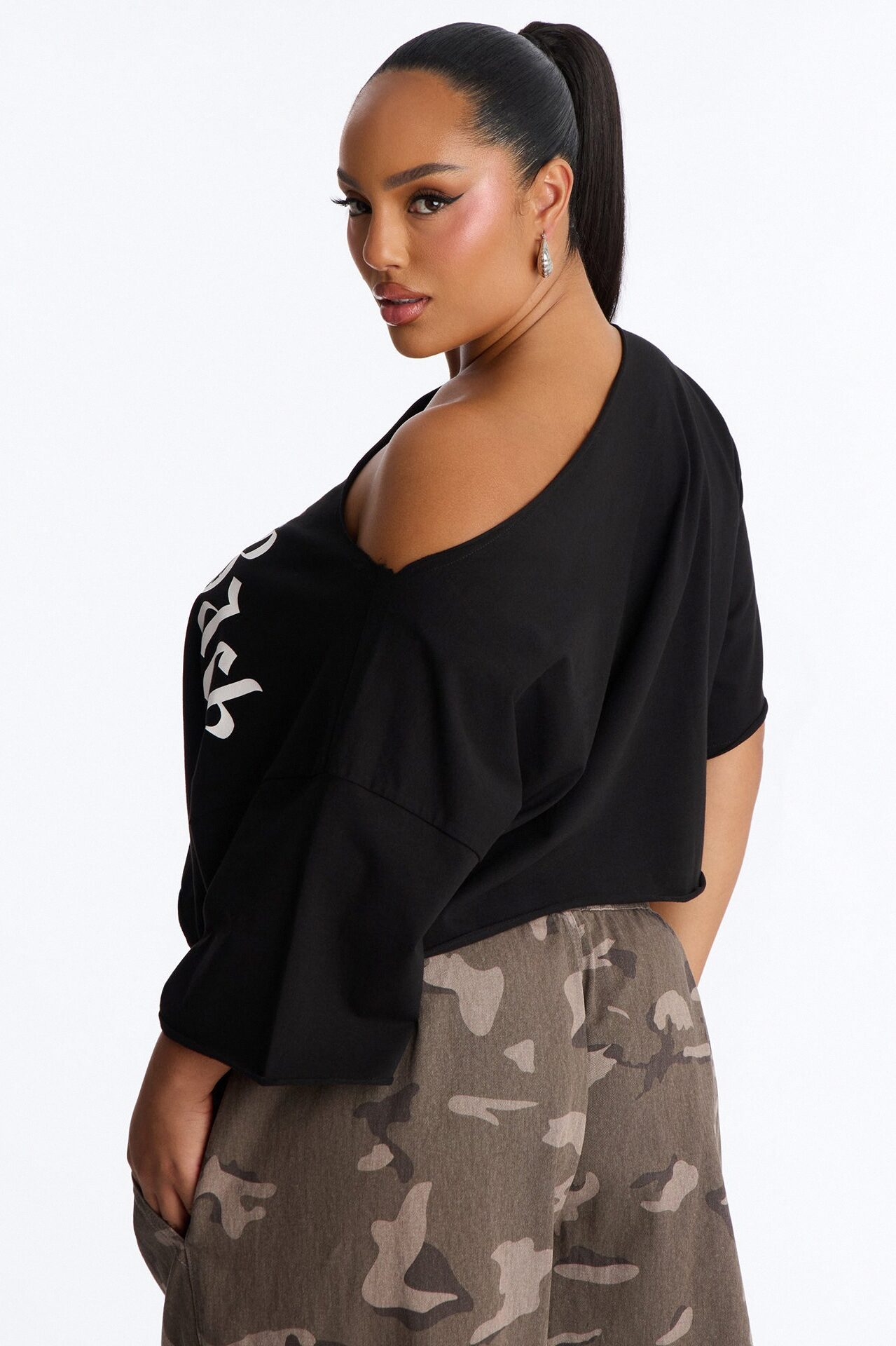 Holla Back Off Shoulder Crop Top - Black