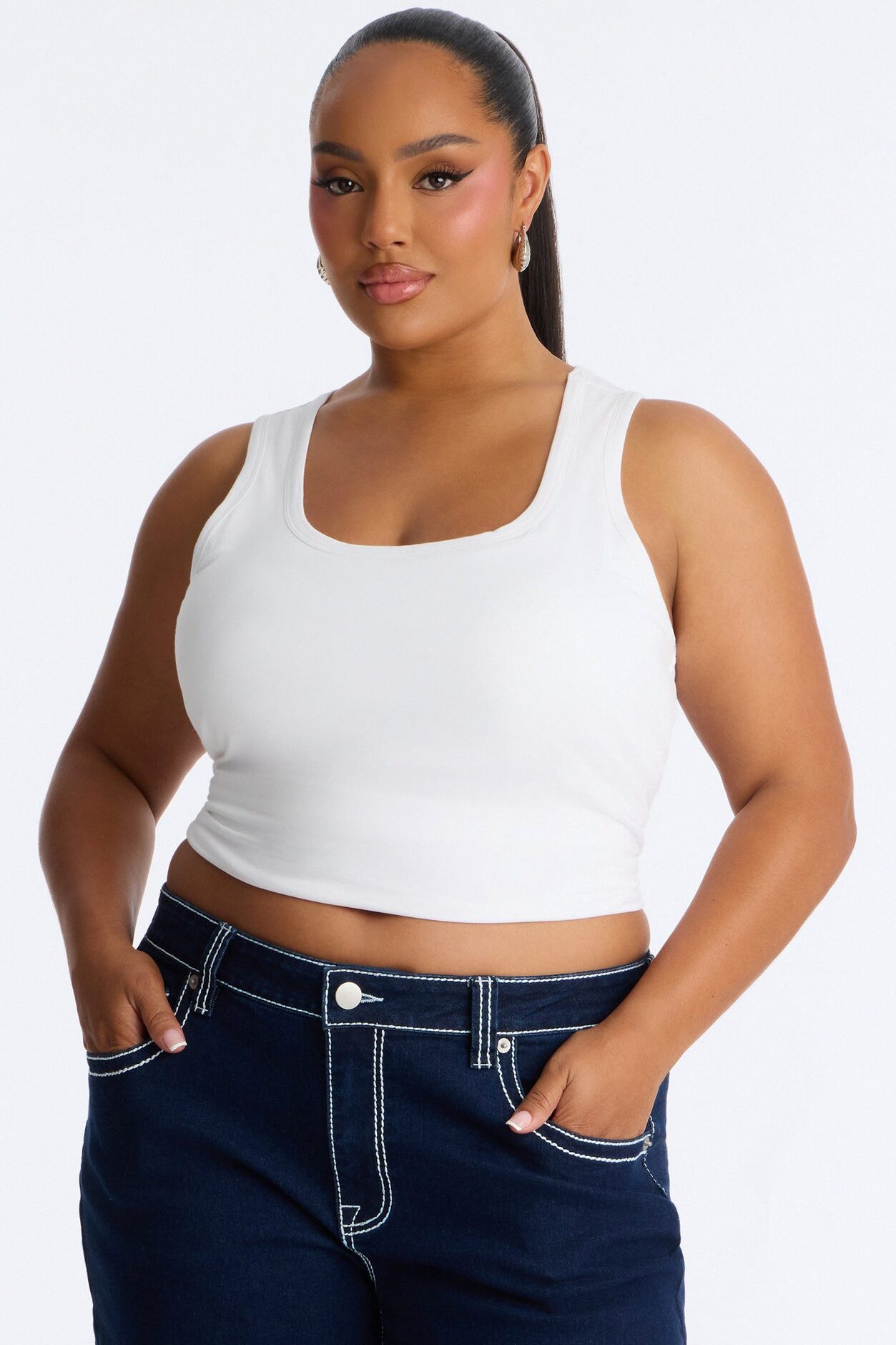 Running Around Scoop Neck Built in Bra Tank Top - White