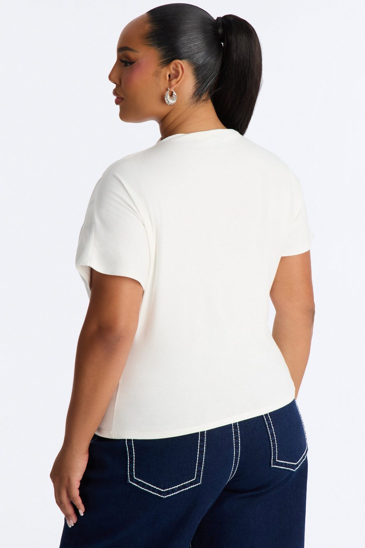 Janice Ruched Mock Neck Short Sleeve Tee - White