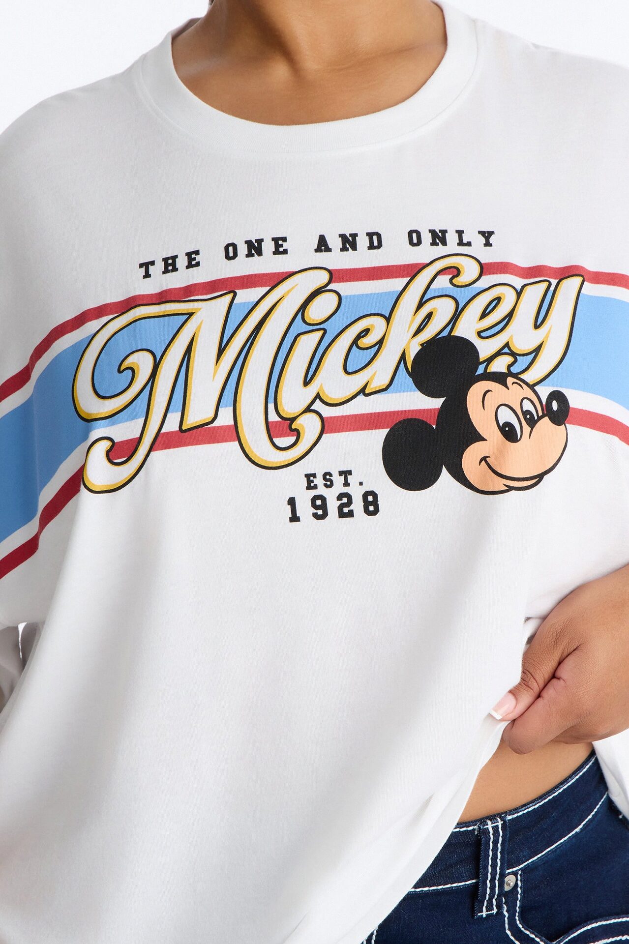 Throwback Mickey Stripe Drop Shoulder Tee - White