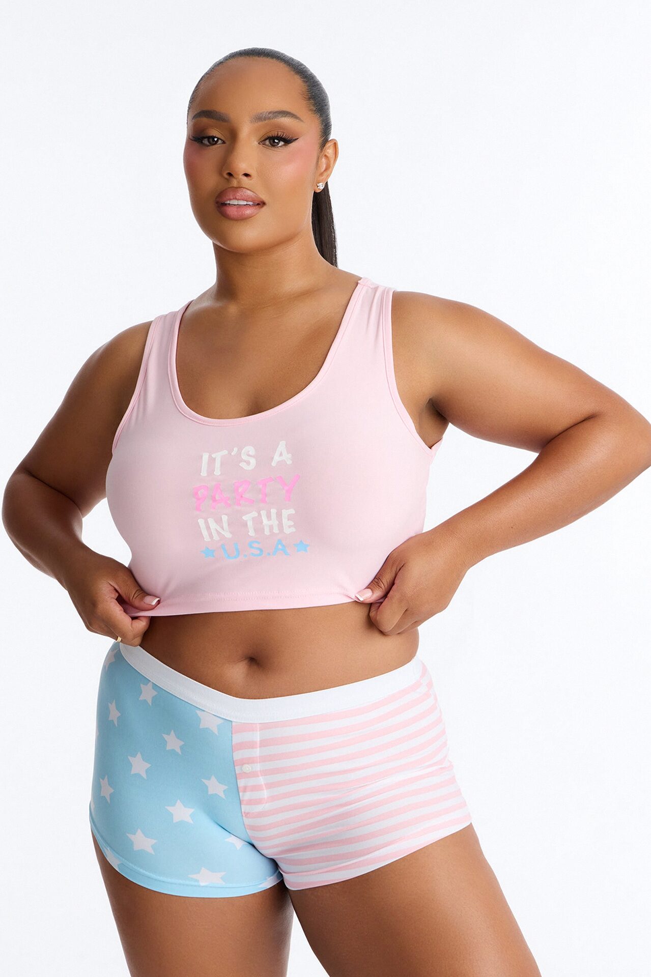 It's A Party In The USA PJ Short Set - Pink/combo