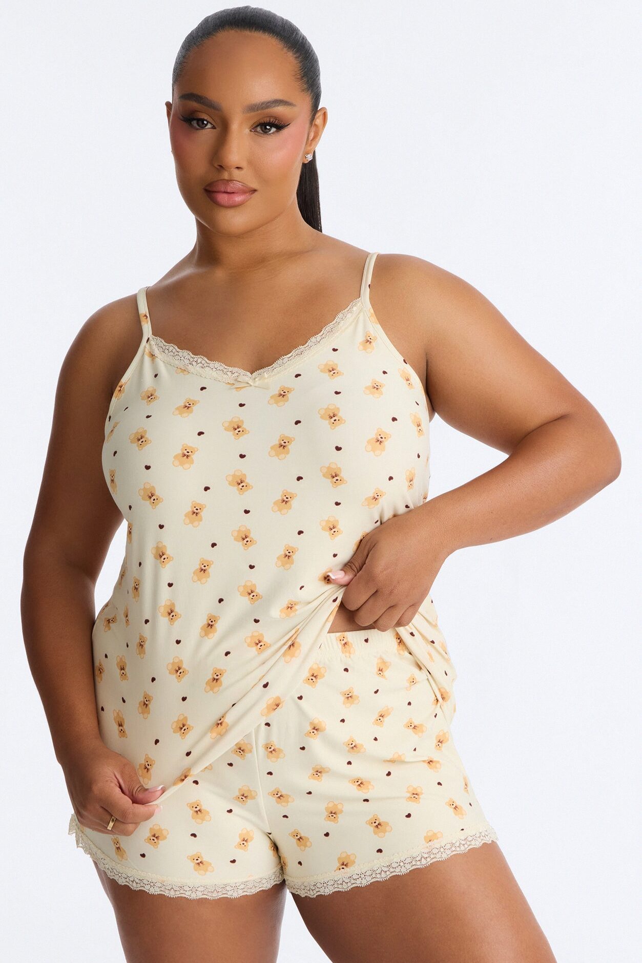 Beary Sleepy 2pc PJ Short Set - Cream/combo