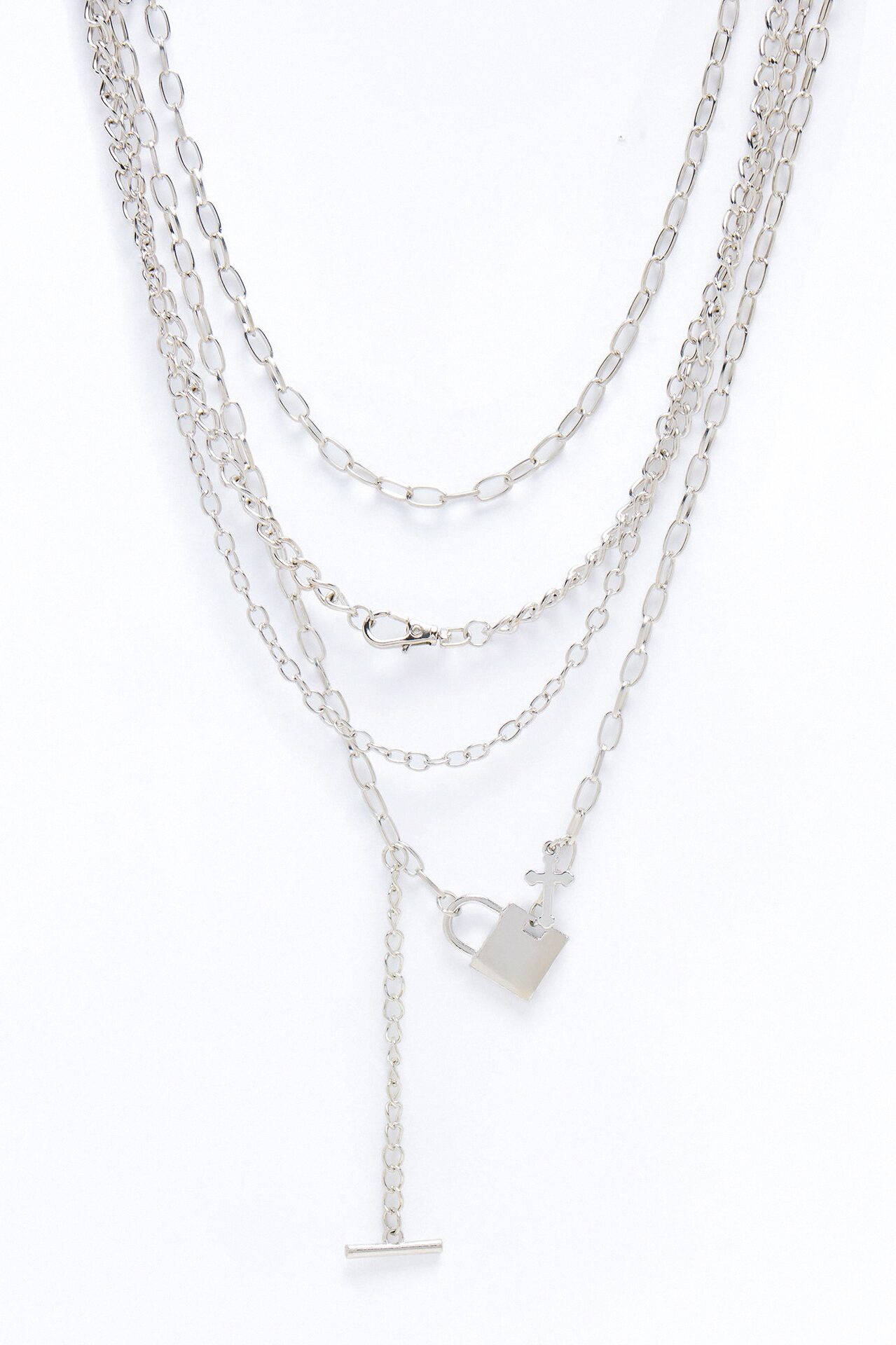 Blessings On Lock Layered Necklace - Silver