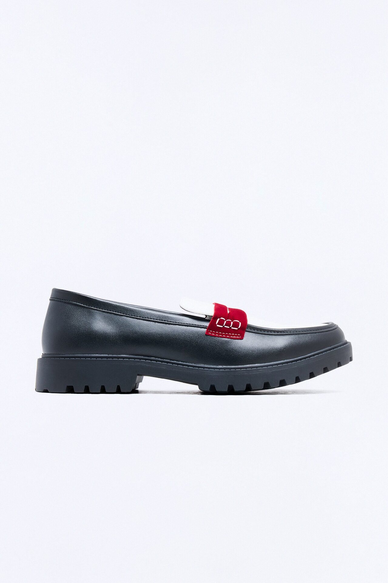 Faux Leather Penny Strap Chunky Loafer - Black/Red