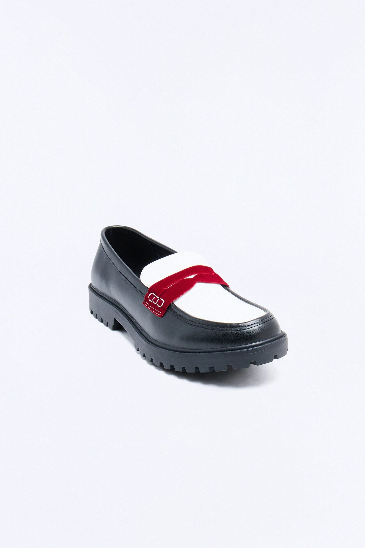 Faux Leather Penny Strap Chunky Loafer - Black/Red