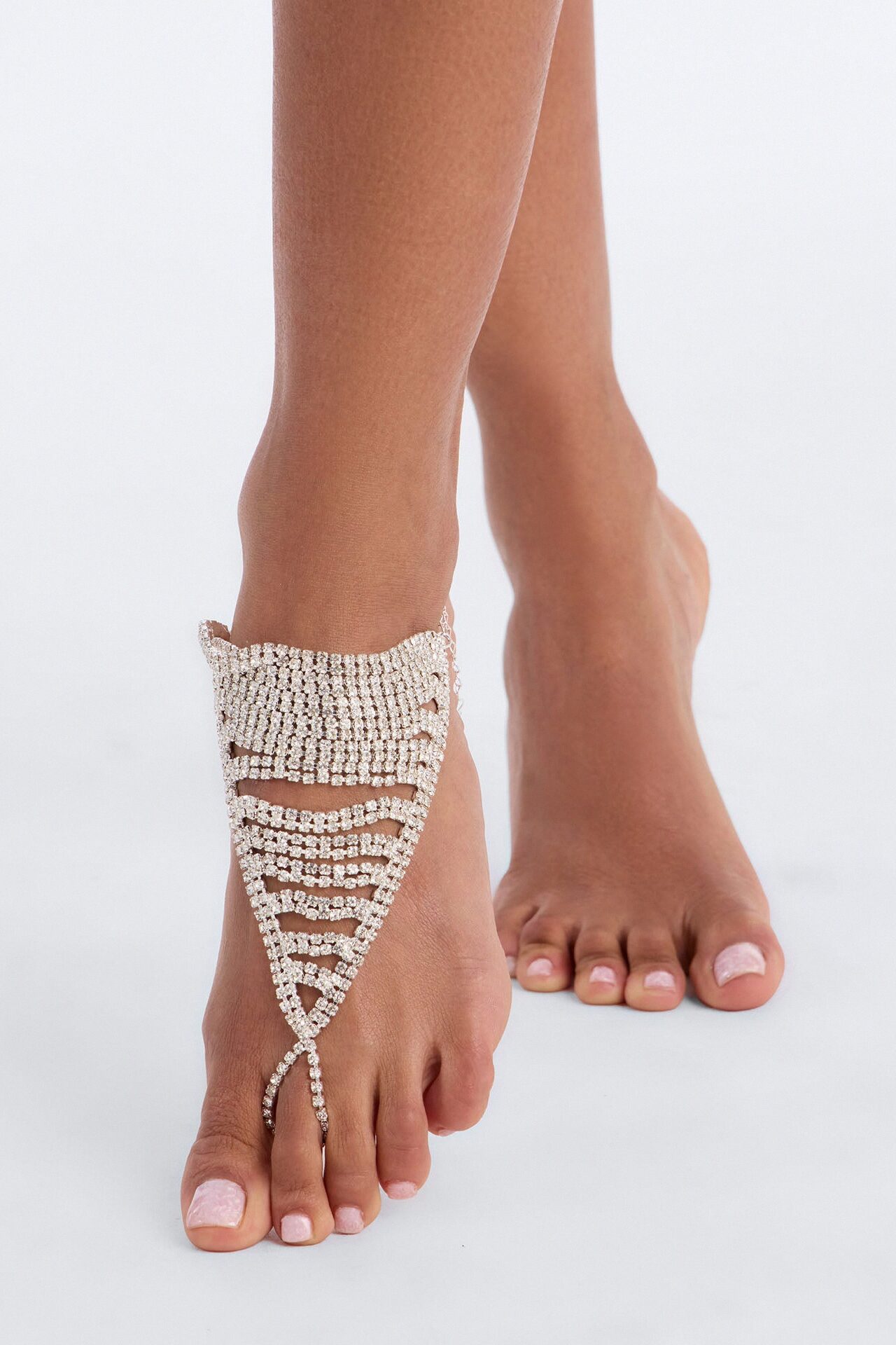 Glam Moment Rhinestone Toe Chain - Silver