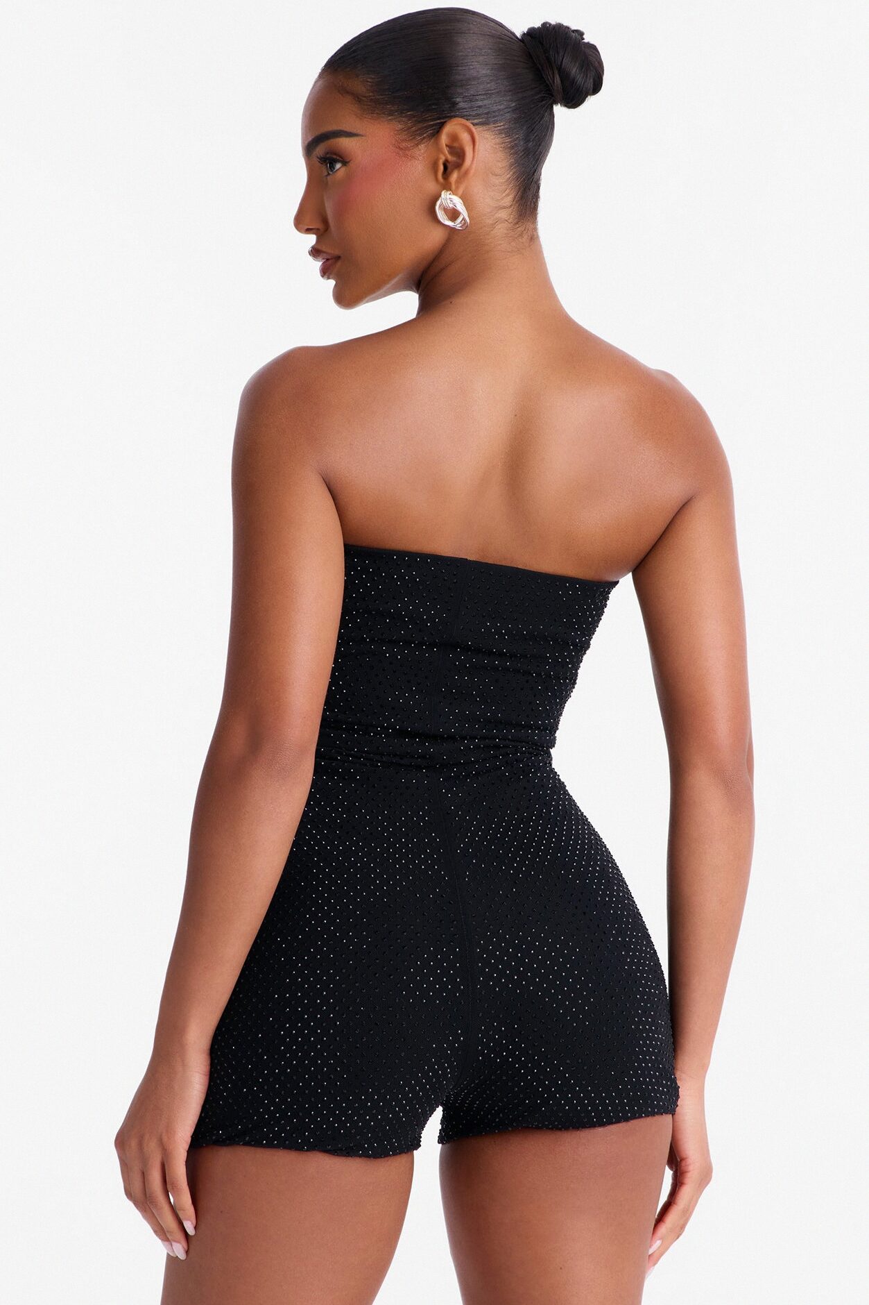 Blurry Nights Rhinestone Micro Short Romper - Black
