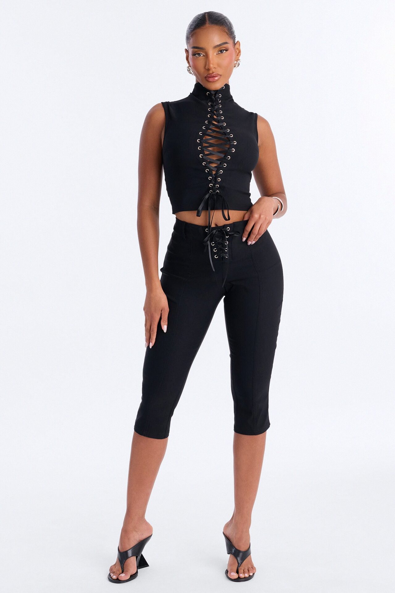 Laced Up And Living Capri Set - Black