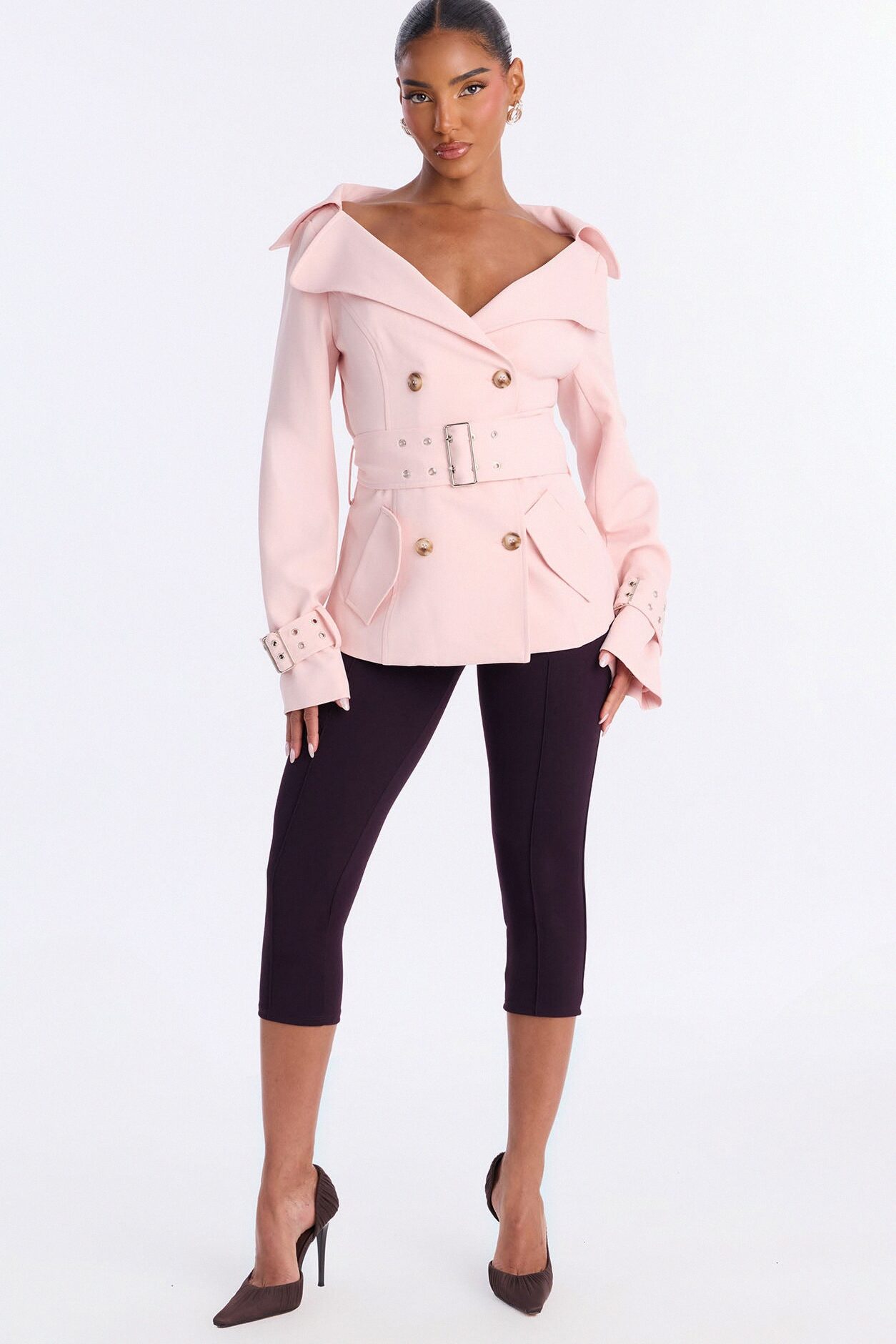 Georgina Off Shoulder Trench Coat - Pink