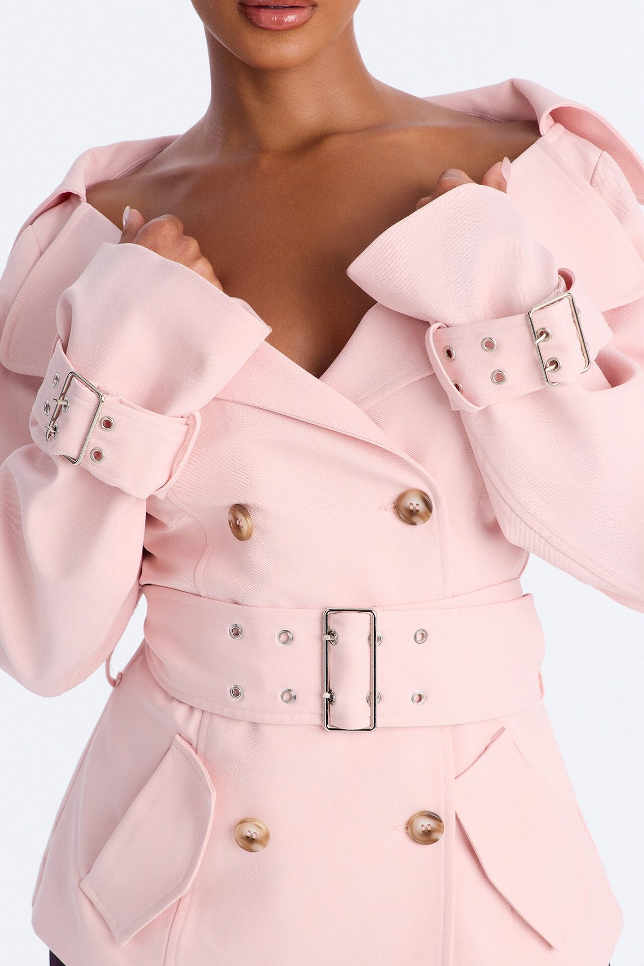 Georgina Off Shoulder Trench Coat - Pink