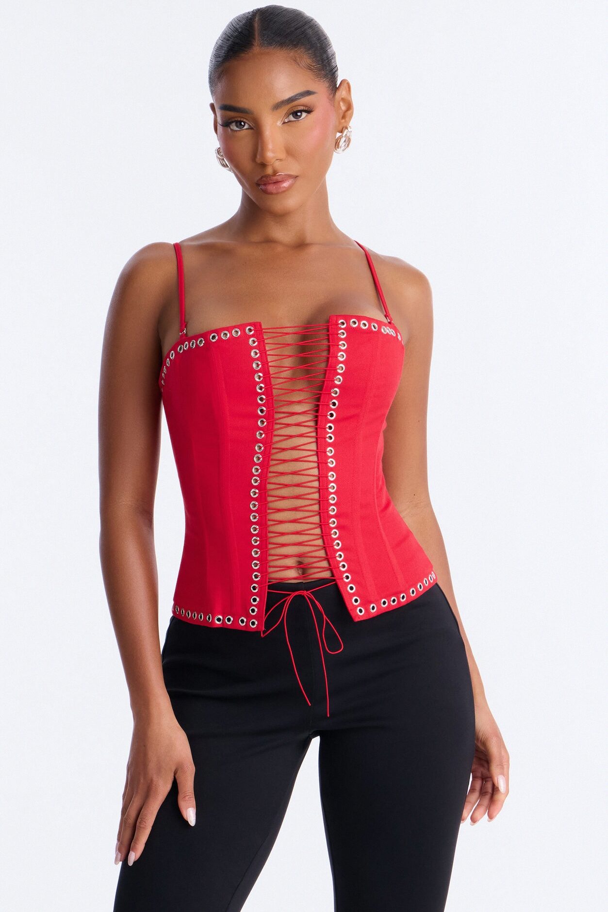 Dark Beauty Lace Up Corset Top - Red