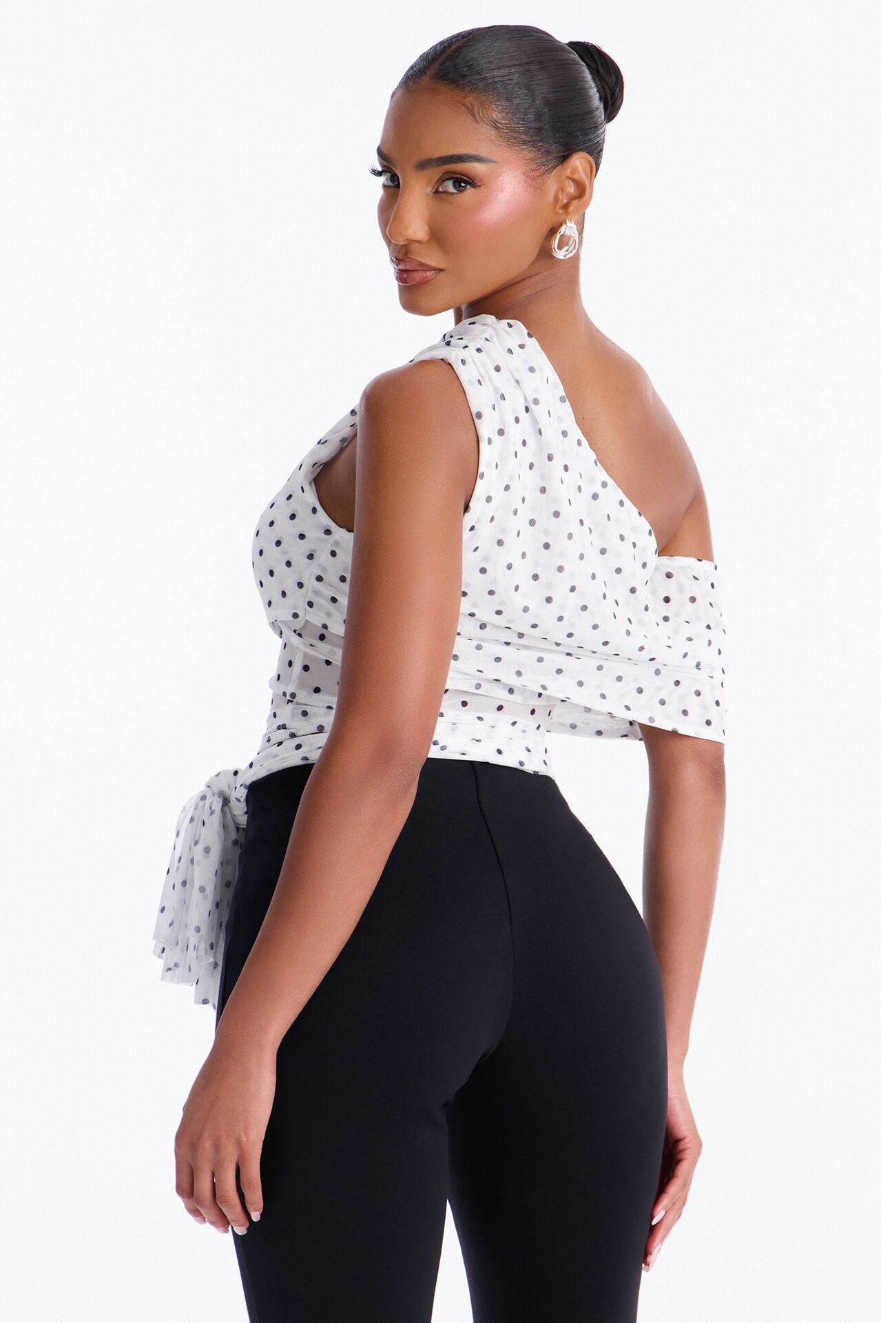 Kylie Polka Dot Off Shoulder Mesh Top - White/combo