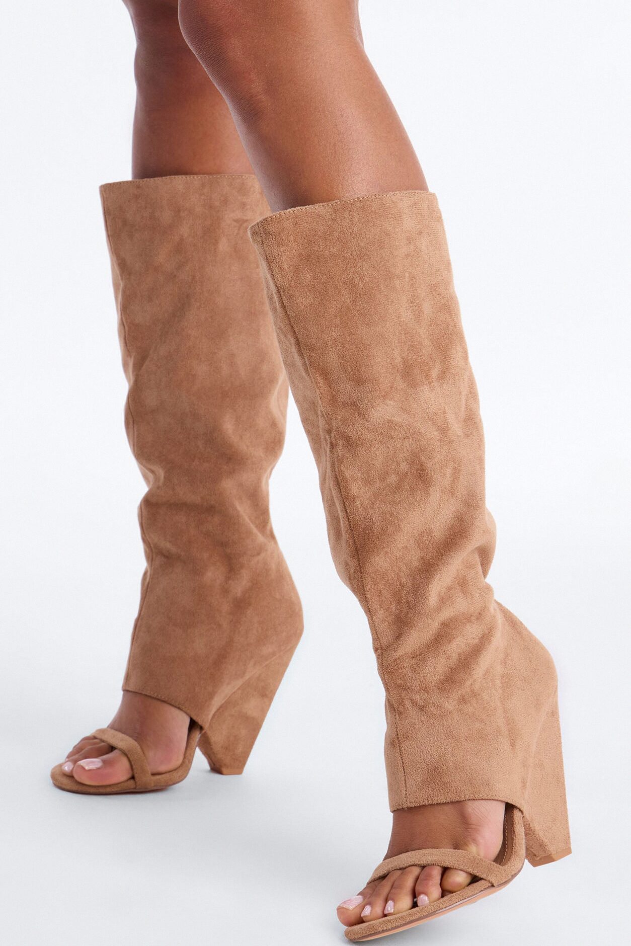 Mavey Suede Overlay Heels - Taupe